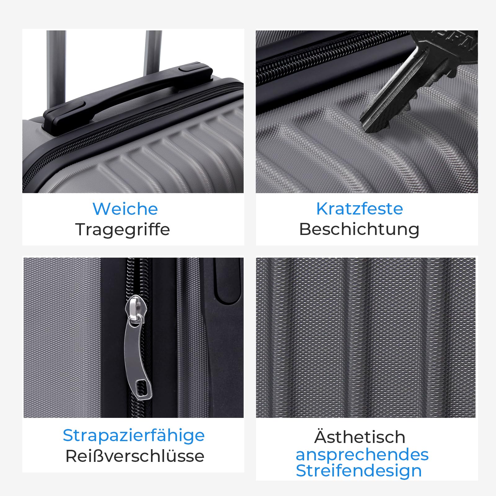 FOMAX Hartschalenkoffer 3tlg. Koffer Set Trolley Reisekoffer 3 Teilig | Gepäck Rollkoffer TSA Schloss 4 Rollen, ABS Carry on Luggage Teleskopgriff (Schwarz, M-L-XL)
