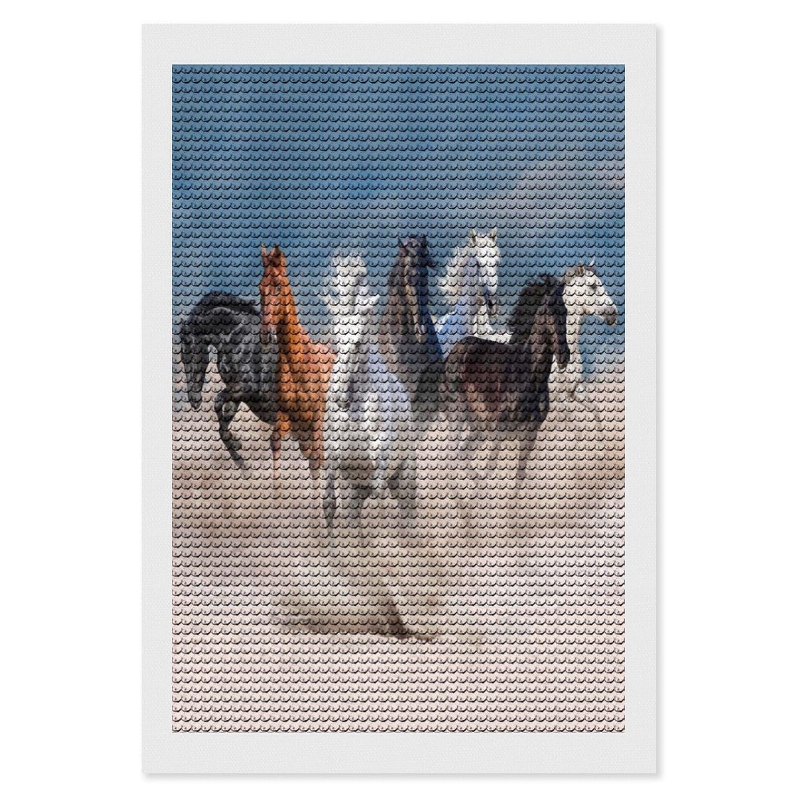 Nclqvjxzkhw Style Horse Herd Run In Desert Storm Diamond Art Painting For Adult Round Diamonds Pictures Arts Crafts Home Wall Decor 8"X12"