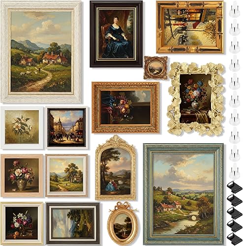 Kathfly 15 Pack Vintage Picture Frames for Wall or Tabletop Display Ornate French Country Frames Vintage Farmhouse Decor Antique Wall Art Set for