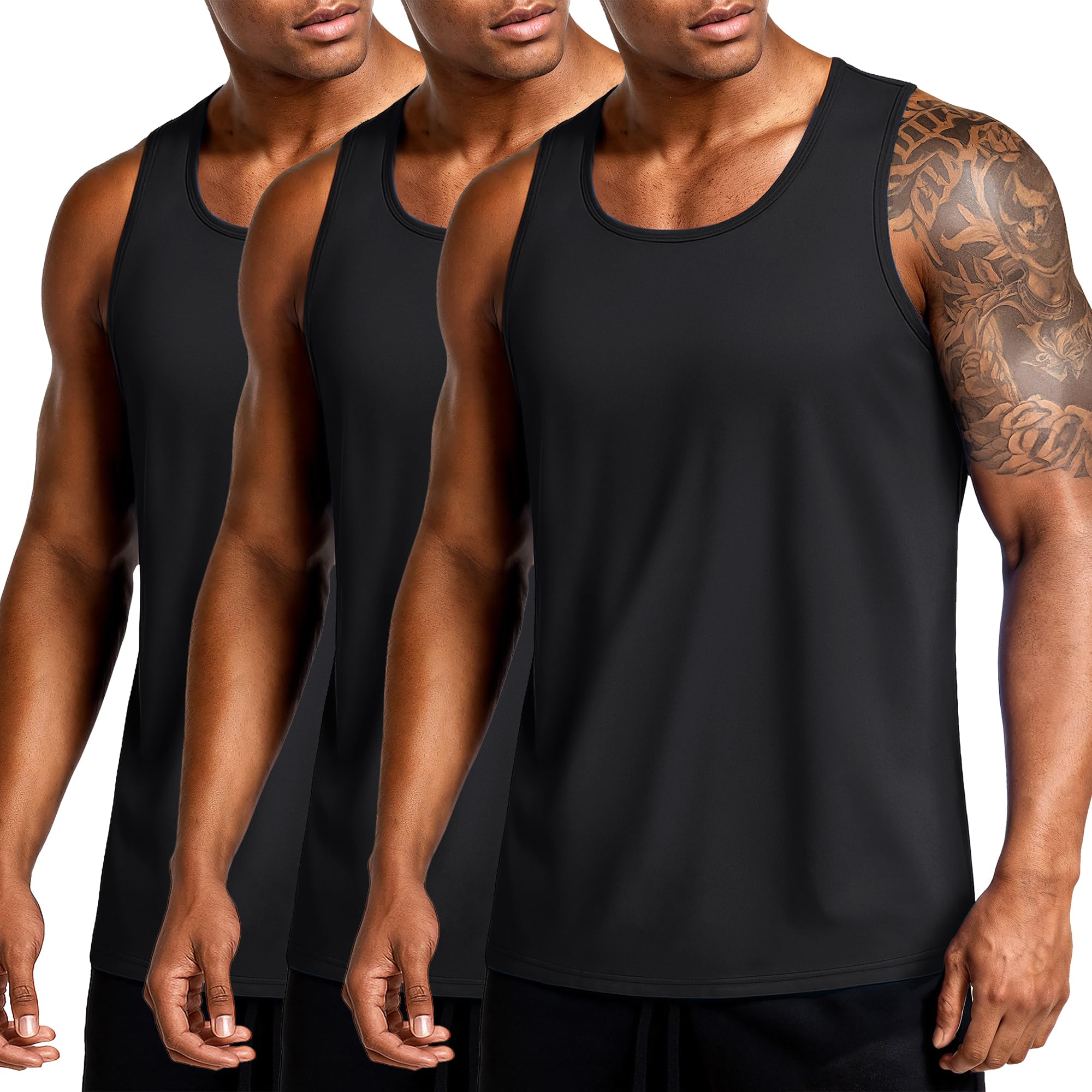 Mens 3 Pack Workout Tank Tops Dry Fit Sleeveless Summer Sun Shirts UPF 80+ Quick Dry for Running Swim Gym Beach