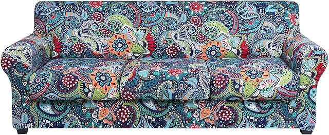 hyha Couch Cover, Floral Pattern, Stretch, Printed, 4 Pieces, Sofa Slipc...