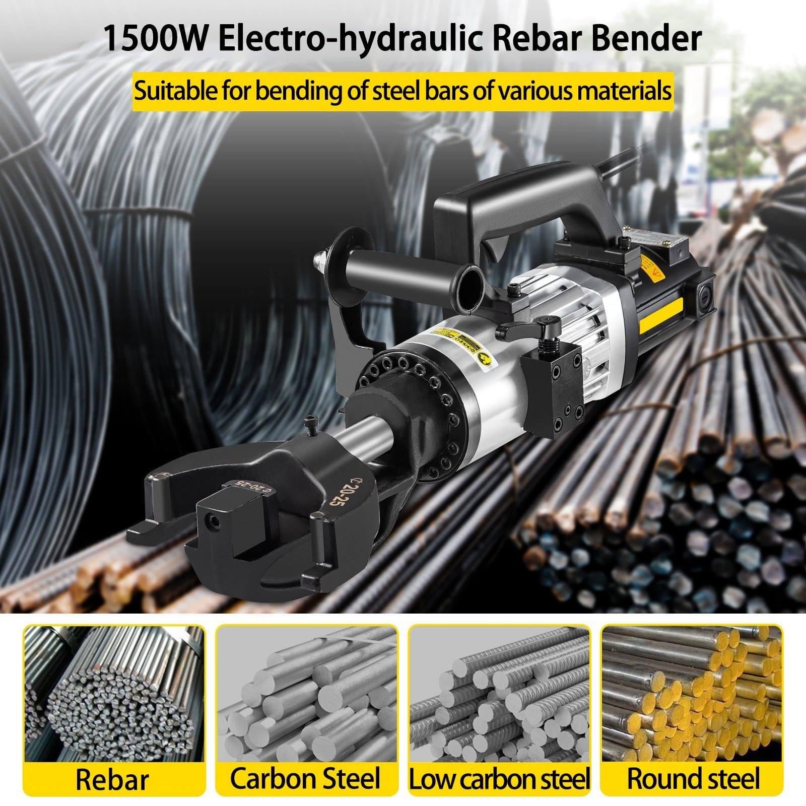 Elektryczna hydrauliczna giętarka do prętów zbrojeniowych, maszyna do gięcia prętów zbrojeniowych o mocy 1500 W, szybkie i łatwe gięcie 5s Pręt stalowy Gwint śrubowy