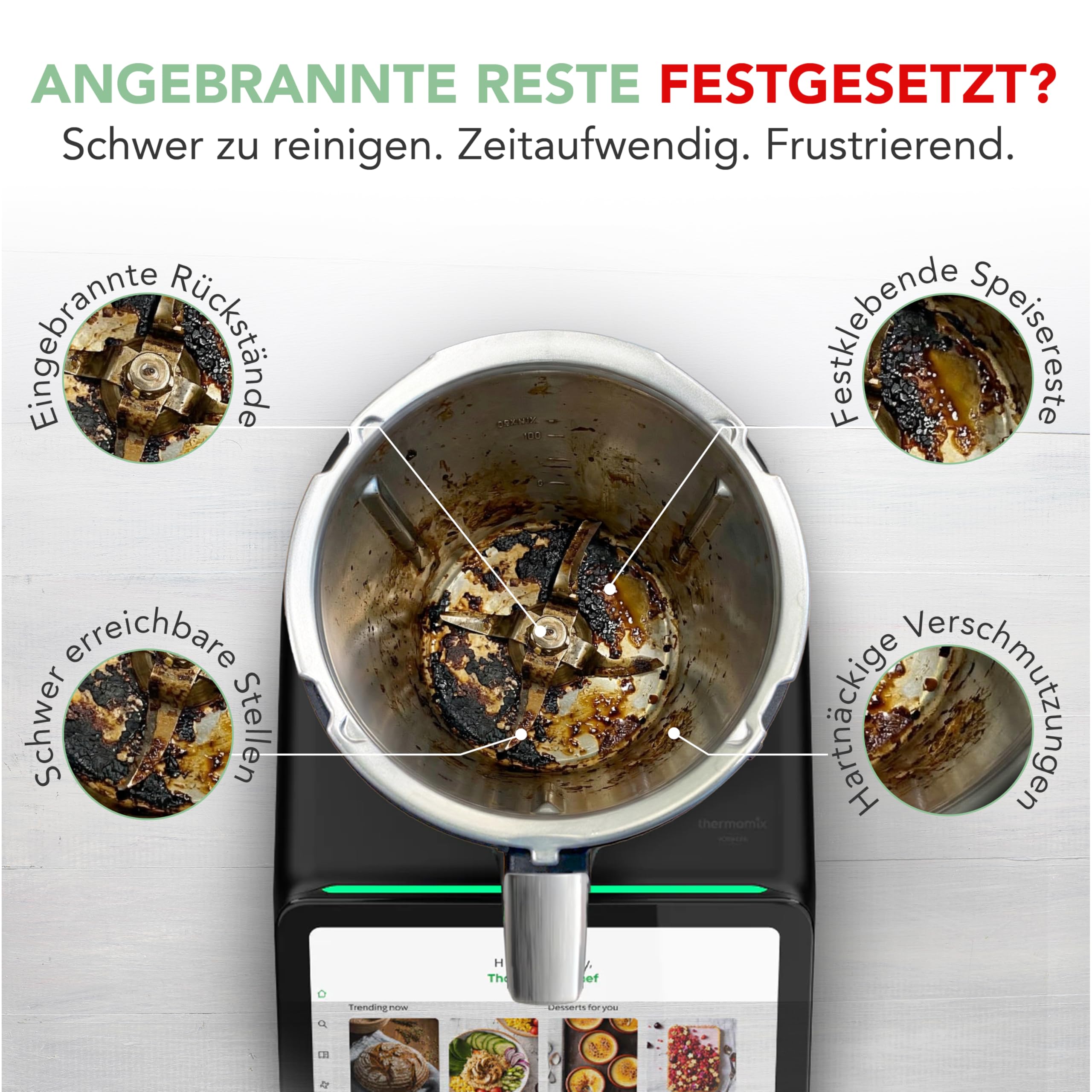 Wundermix WunderBrush® Spin Reinigungsbürste für Thermomix TM7 TM6 TM5 – Mixtopf-Bürste gegen Fett, Teigreste und Eingebranntes, spülmaschinengeeignet, mit Klickverschluss, Kunststoff schwarz