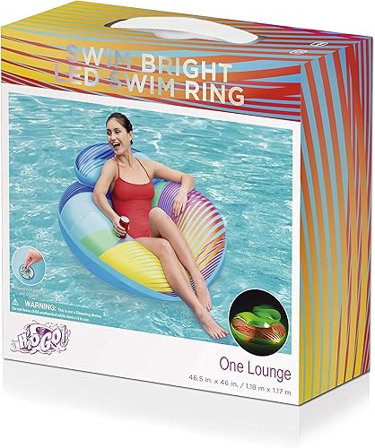 Miniatura 6 de H2OGO! Anillo de natación LED inflable brillante de 46 pulgadas con respaldo  Flotador de piscina inflable incluye soporte para taza  Luces LED