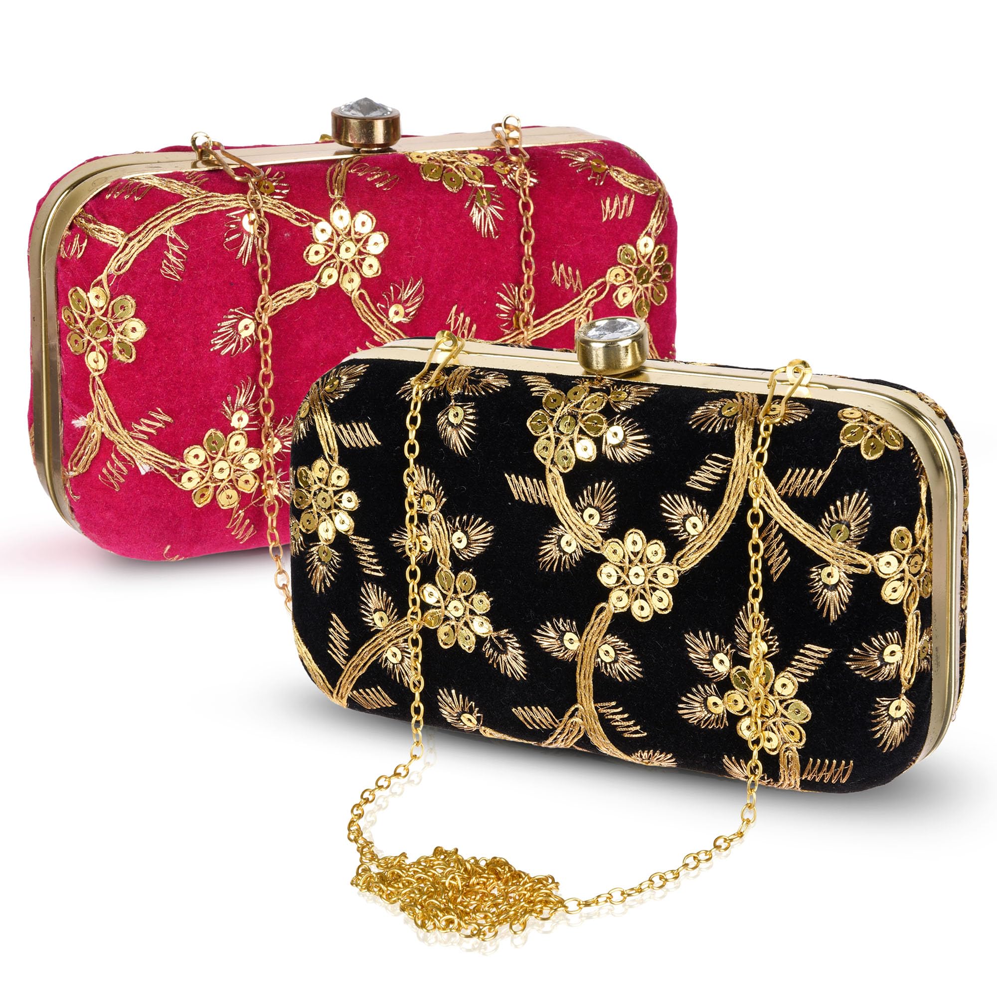 Clutch Purse | Wedding Clutch | Party Hand Purse | Women?s Clutch Purse | Detachable Chain Purse | Wallet Hand Bag | Lock System Hand Bag | Pack of 2 | Multi-image-40