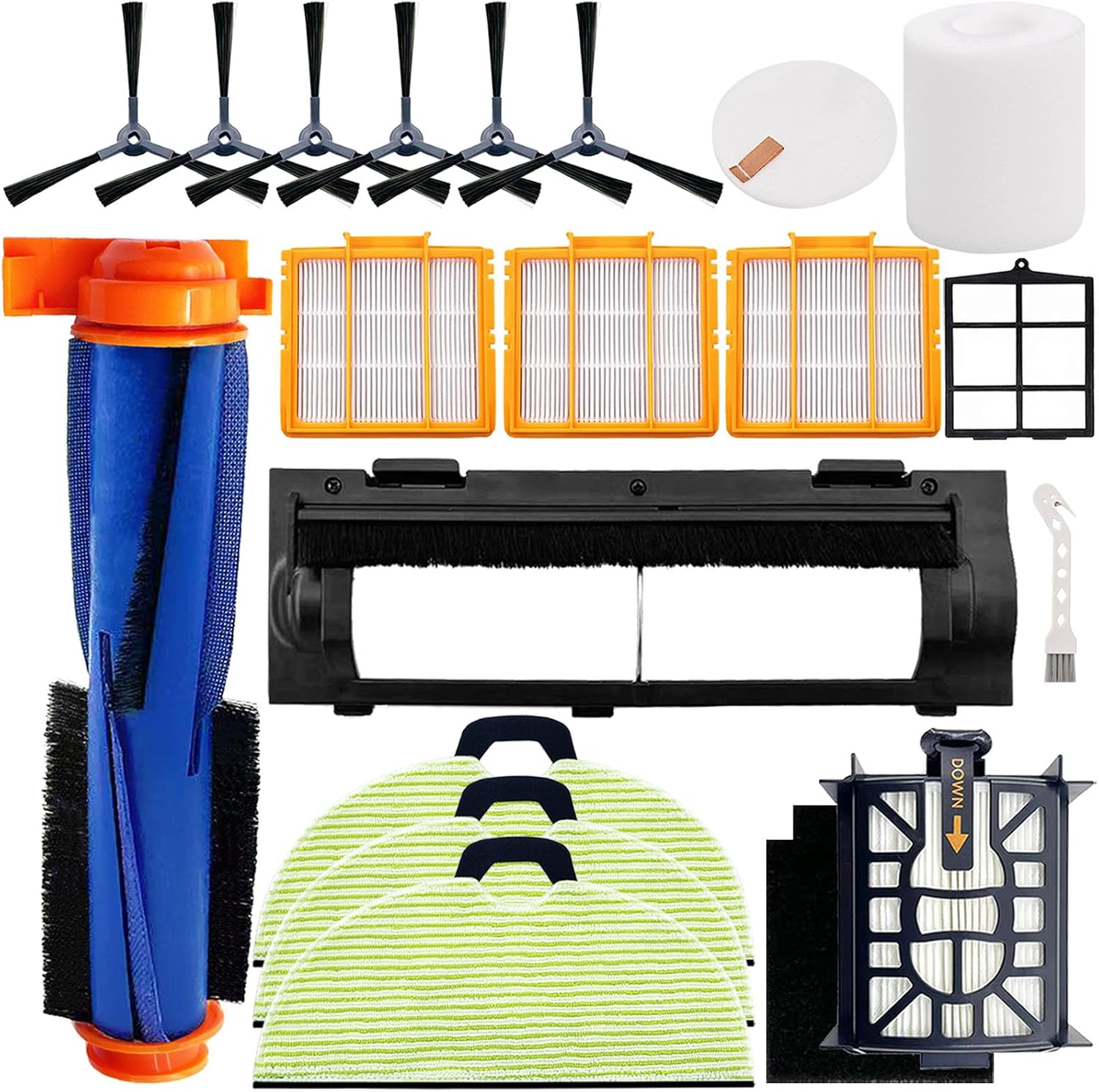 Replacement Parts for Shark AV2610WA RV2610WA Matrix Plus 2- in-1 Robot Vacuum Cleaner,1 Main Brush,3 Filters,3 Mop Pads,6 Side Brush,1 Pre Filter,1 Roller Cover,1 Filter&1 Pre-Motor Foam&Felt Filter