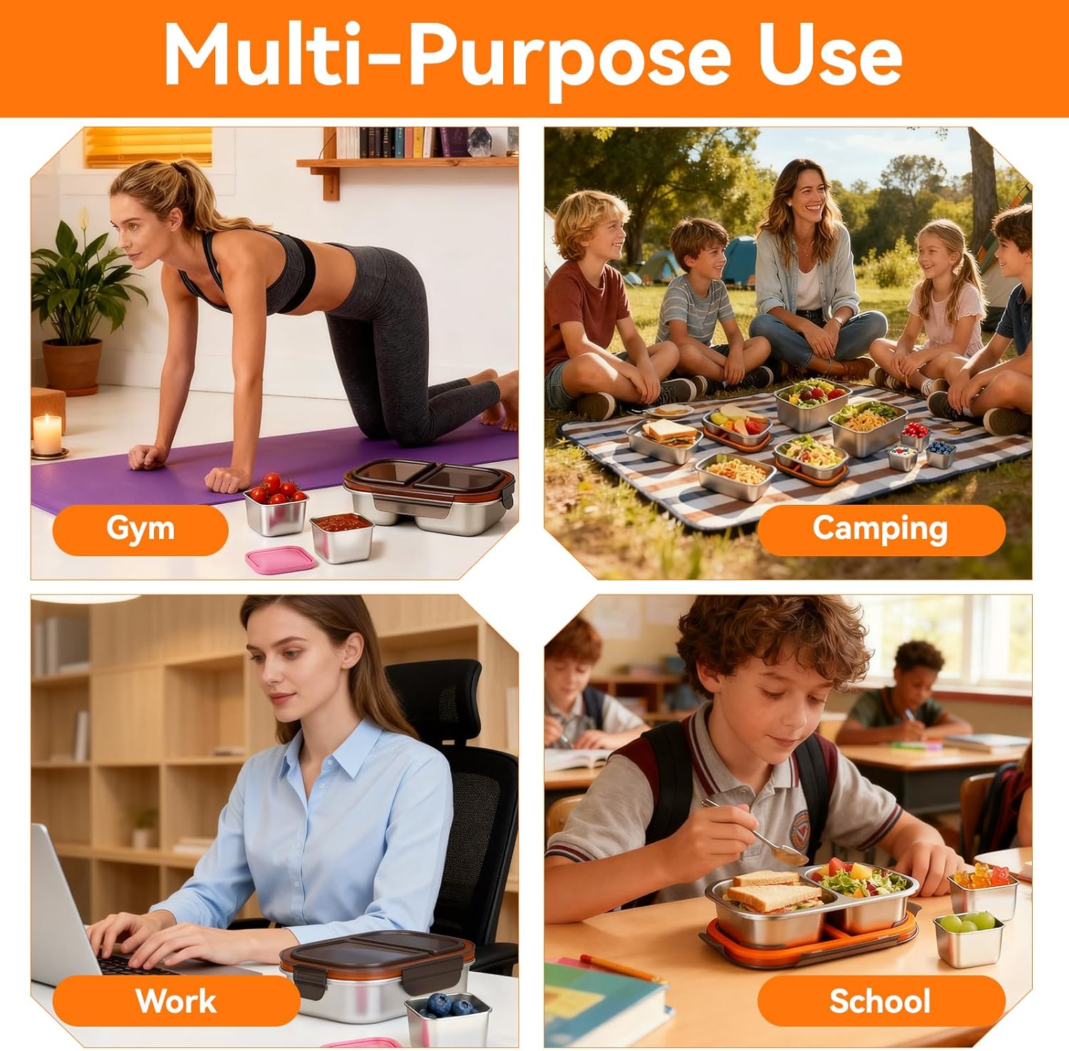 YUANYE 9 Pack 50/34/27/6oz Stainless Steel Food Storage Containers Sets, Leak-Proof Airtight Lunch Box with Lids, Small Snack Containers Oven/Dishwsher/Freezer Safe for Meal Prep, School, Work, Picnic - Image 5