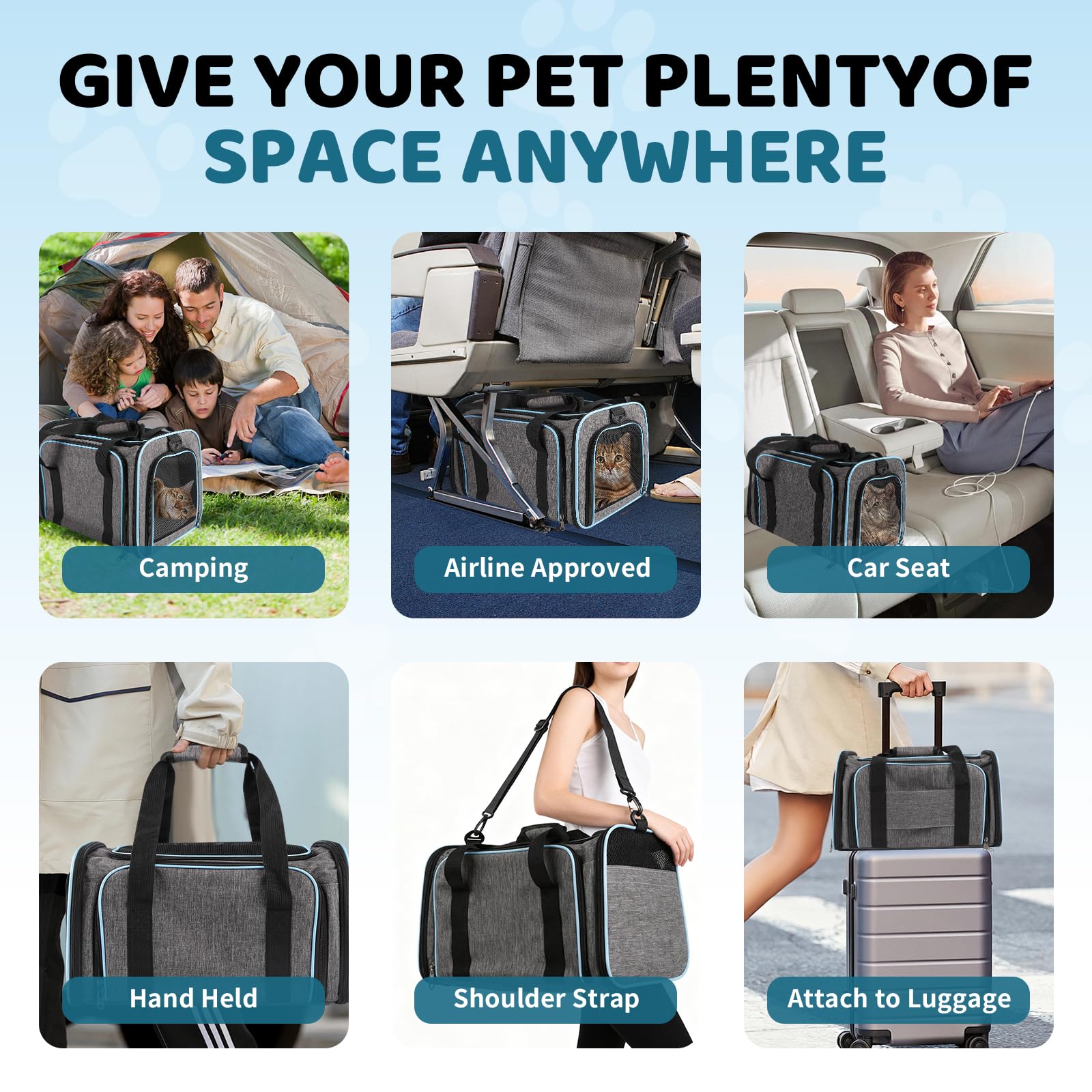 Airline Approved Pet Carrier for Cat - 17 * 11 * 11 Expandable Soft Side Pet Carrier, Collapsible Pet Travel Bag Carrier with Foldable Pet Bowl for Cat Small Animals Under 14LB - image 5