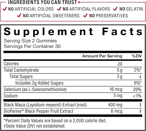 Miniatura 6 de Force Factor Gomitas de maca negra, paquete de 3, raíz de maca negra para mejorar la vitalidad masculina, aumentar la energía y la fuerza, con