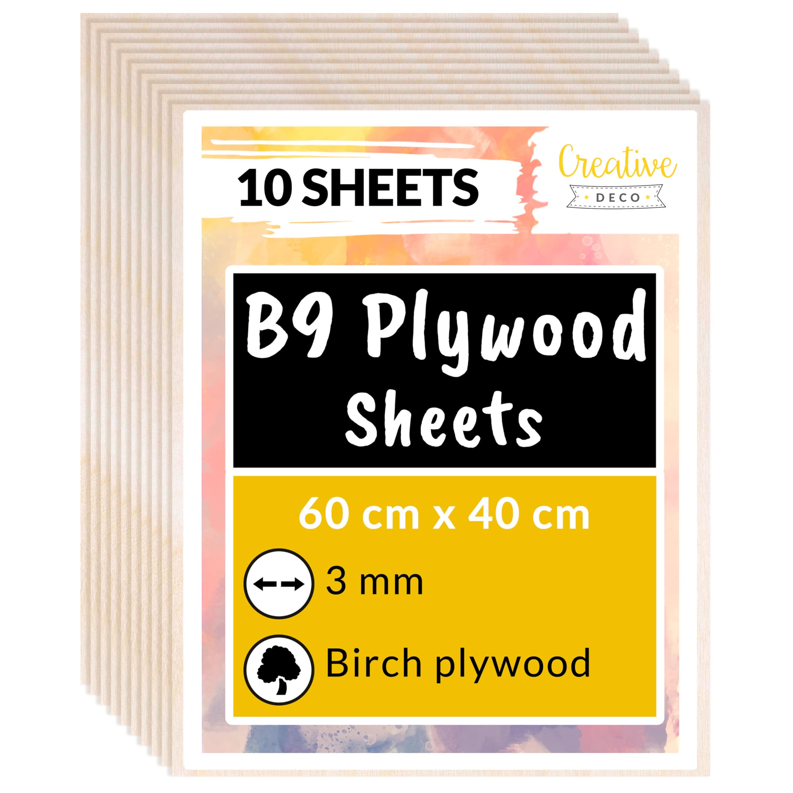 Creative Deco10 x Large Birch Plywood Sheets | 600 x 400 x 3mm (+/-2mm) | Baltic Wood Ply | Board for Wood DIY Home Decor, Arts, Craft, Painting, Laser Cutting, CNC, Stenciling Pyrography