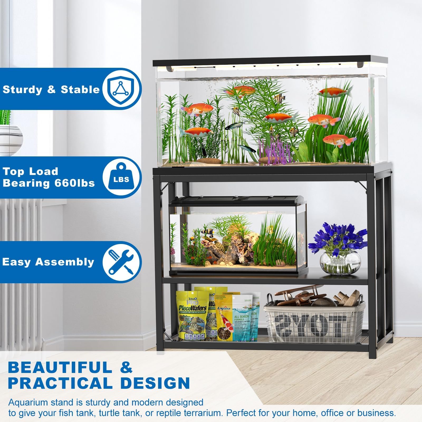 Betta Fish Tank DWALE 40 Gallon Metal Aquarium Stand - Heavy Duty Fish Tank  Stand 36.5x18.5x29.5 Inches For Turtles \u0026 Reptiles 36.5x18.5 Aquarium Stand, image size:1600x1600