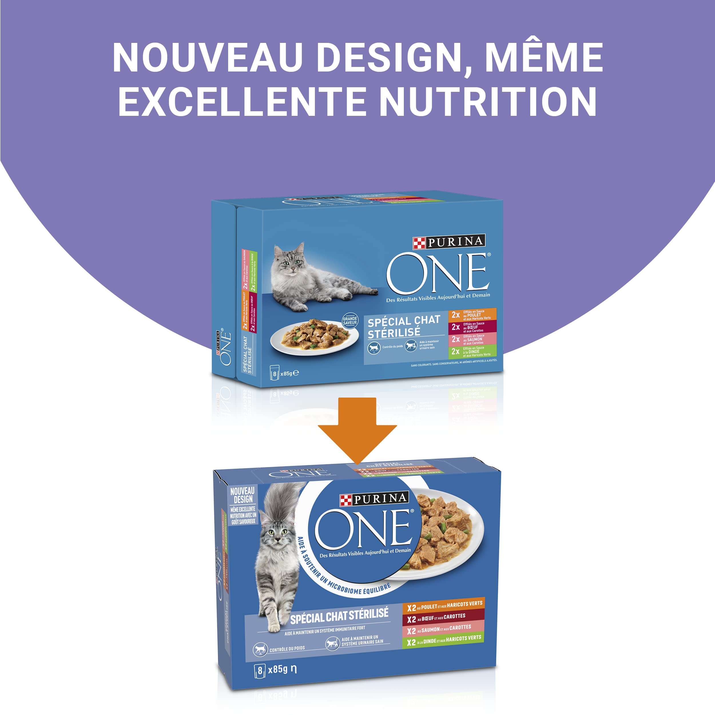 PURINA ONE | BIFENSIS | Chat Adulte Stérilisé | Soutien la vitalité du chat, les muscles et les articulations | Effilés en Sauce | Poulet, Bœuf, Saumon, Dinde | Sachets Fraîcheur | Lot de 10 (8 x 85g)