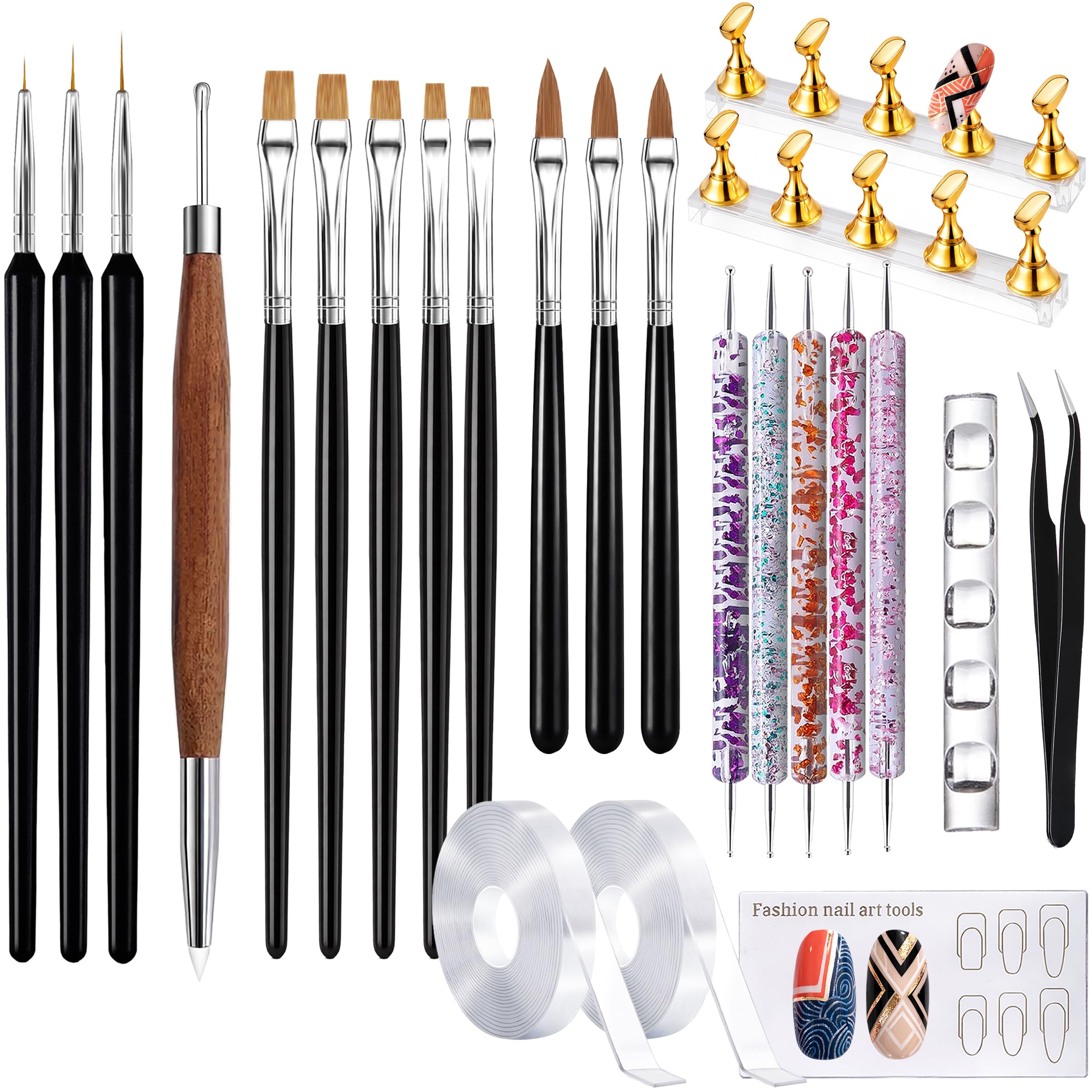GELPARTY 24 Pcs Nail Art Brush Kit with Liner, Dotting & Acrylic Brushes