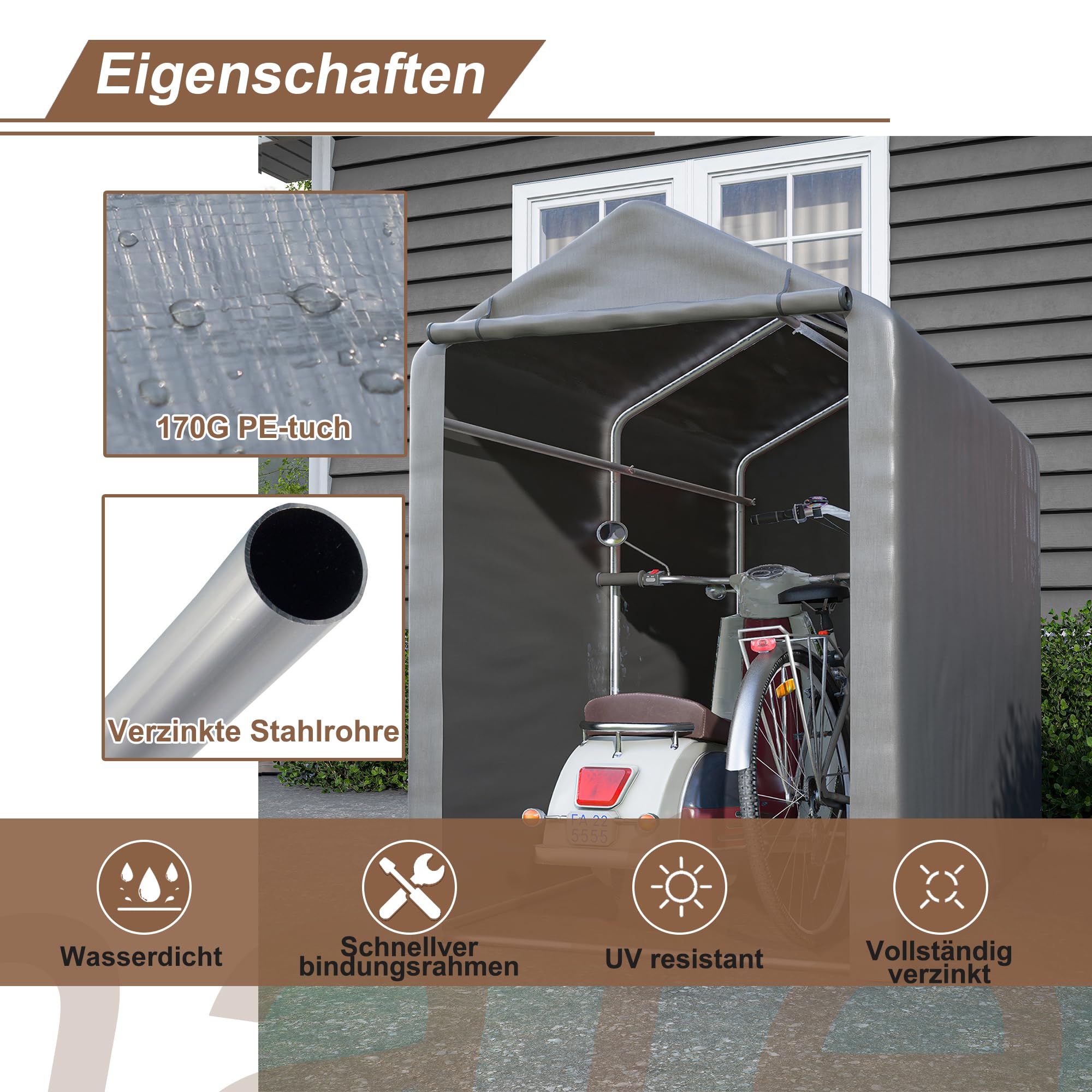 Ball & Cast Fahrradgarage mit PE-Plane und Stahlgestell, wetterfest | Robuste Motorradgarage mit Wetter- und UV-schutz. Einfache Montage. Für Garten und Hof, 100×187×160 cm