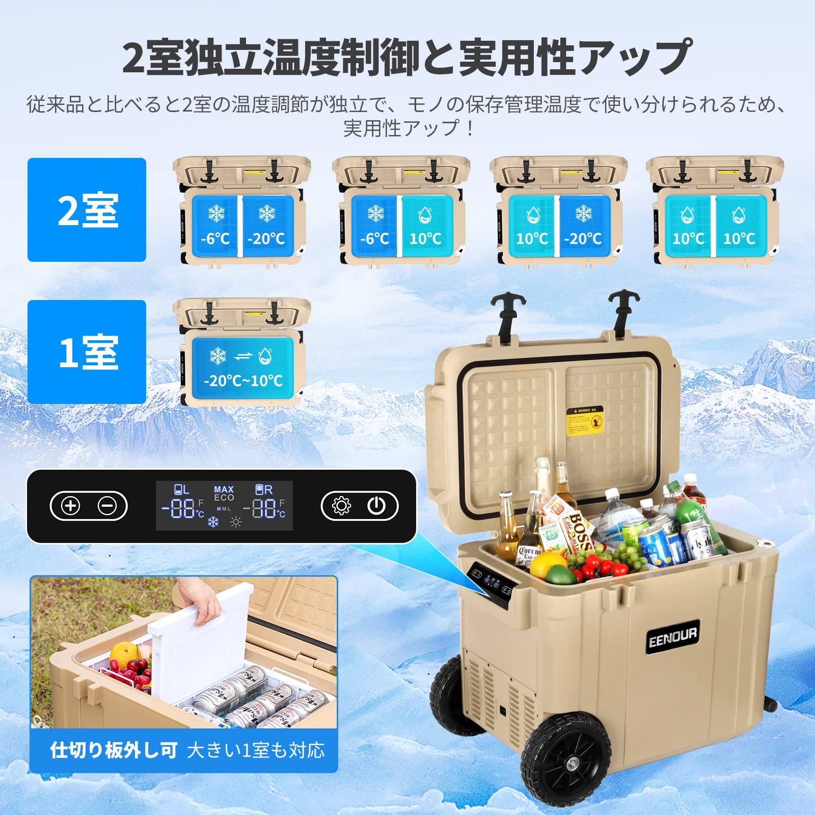 Amazon.co.jp: EENOUR 車載冷蔵庫 CA55 55L -20℃~10℃ 2室独立温度制御 
