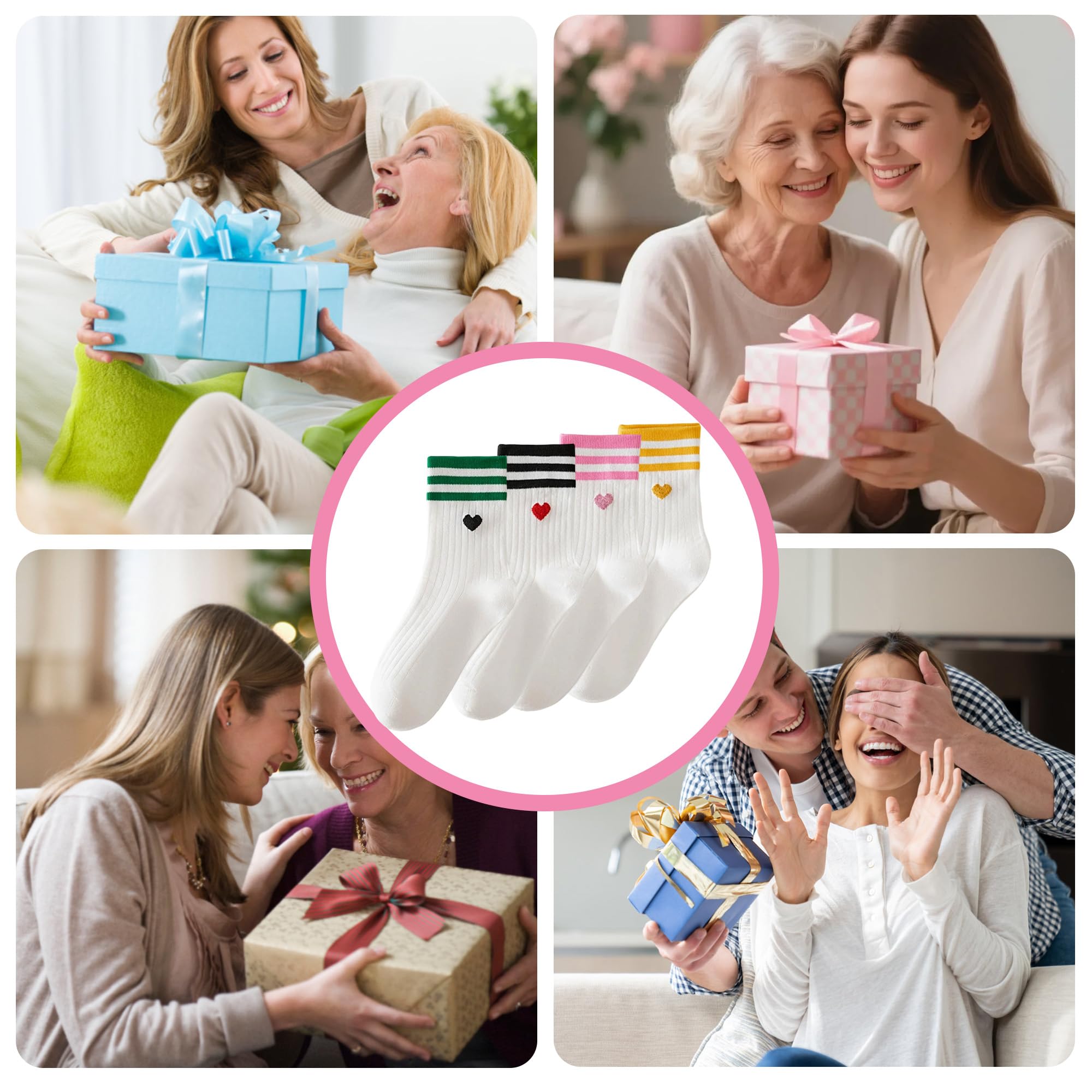 8 Paia Calzini Sportivi Donna 39-42 con Motivo Cuore, Calze Donna per Tutti i Giorni, Comodo Set Regalo di Calzini Donna