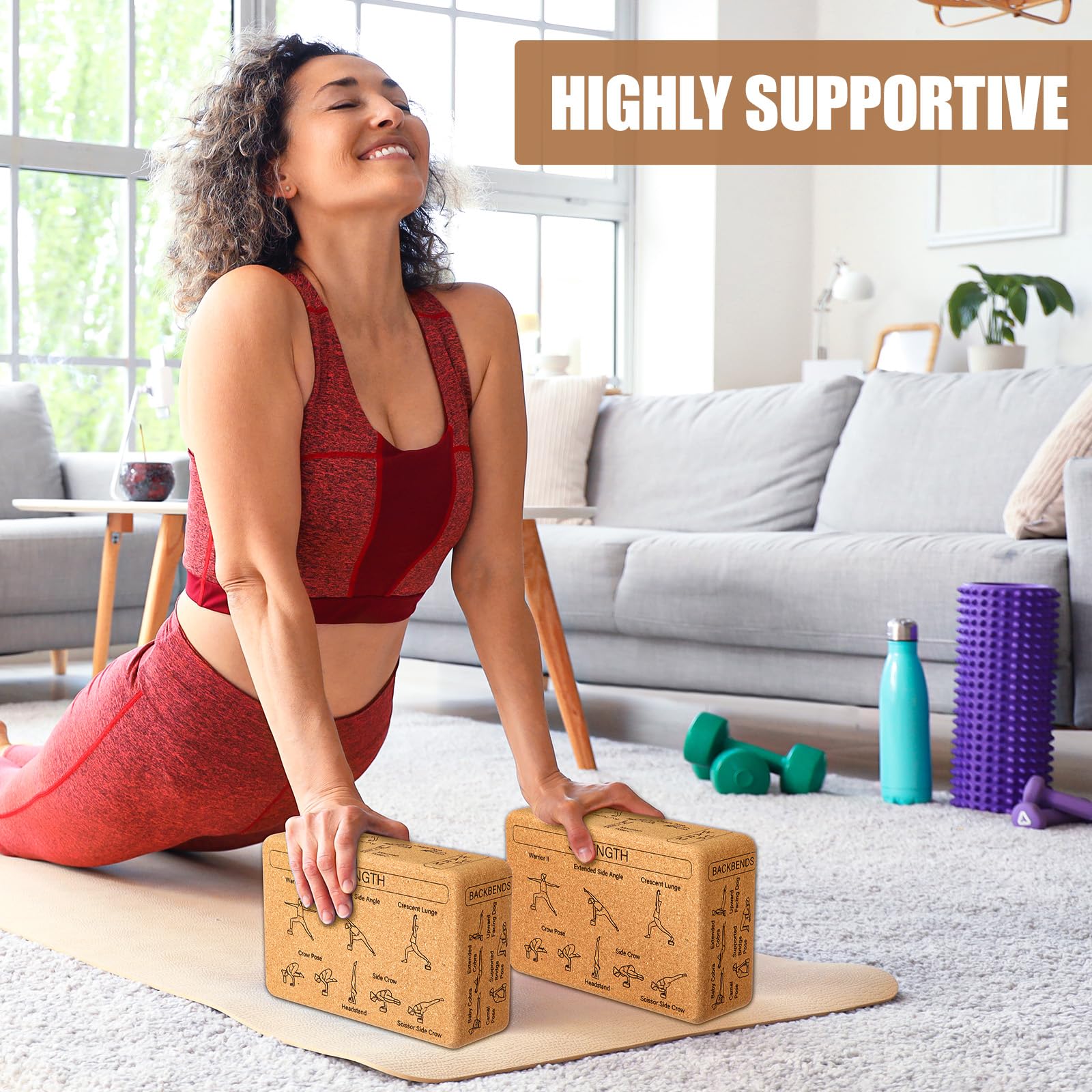 Halloscume Cork Yoga Blocks 2 Pack Yoga Poses Teaching Cork Blocks, Suitable Poses for Beginners and Experts High Density Block with Non Slip Surface for Better Support, Balance Comfort (Beige)