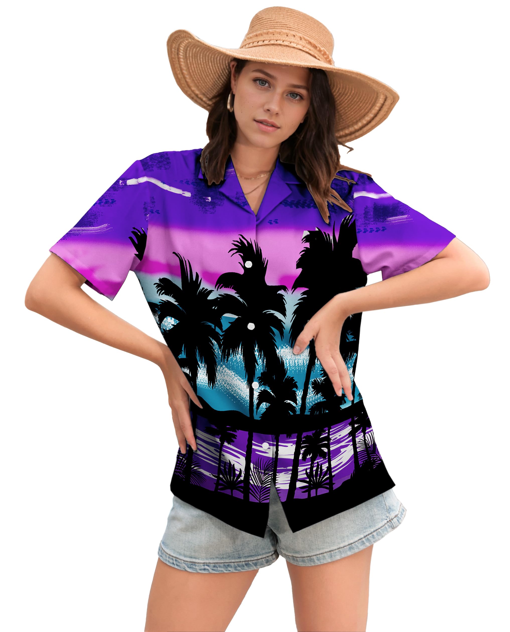 Cromoncent Mommy and Me Matching Hawaiian Outfits Girls &amp; Womens Hawaiian Shirts Tropical Button Down Shirts