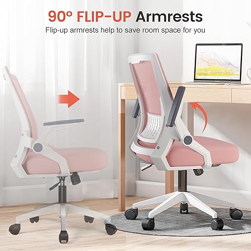 Miniatura 4 de COMHOMA Silla de oficina con reposabrazos abatibles, silla de escritorio ergonómica para computadora con soporte lumbar adaptativo, silla de estudio