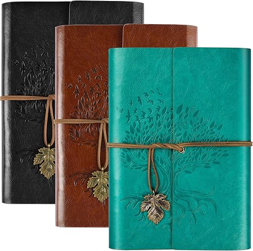 Diario de cuero, cuaderno de viaje para mujeres y hombres, diario vintage para escribir, páginas rayadas, cuaderno recargable, carpeta de 6 anillos