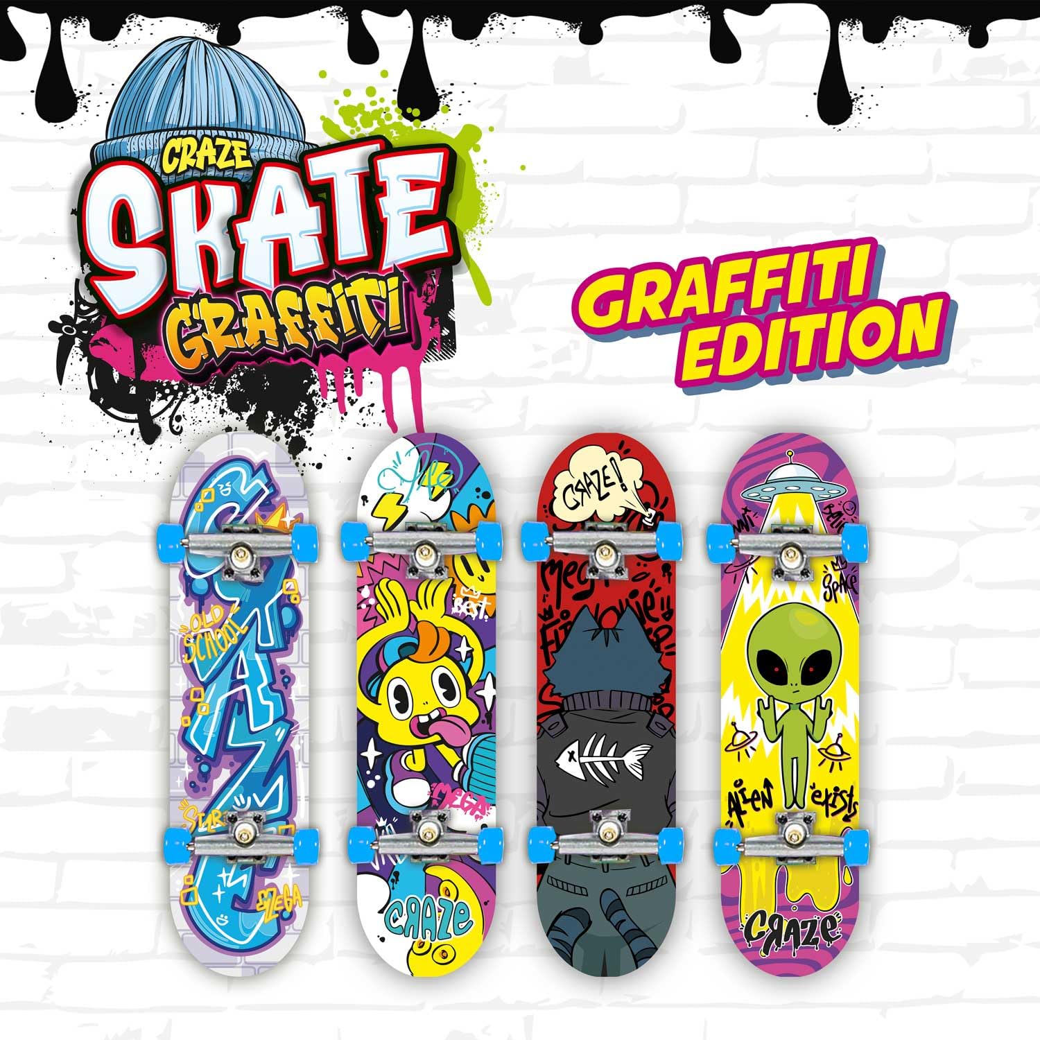 CRAZE SKATE Fingerboard Set Graffiti Edition Pack of 4 - Image 4