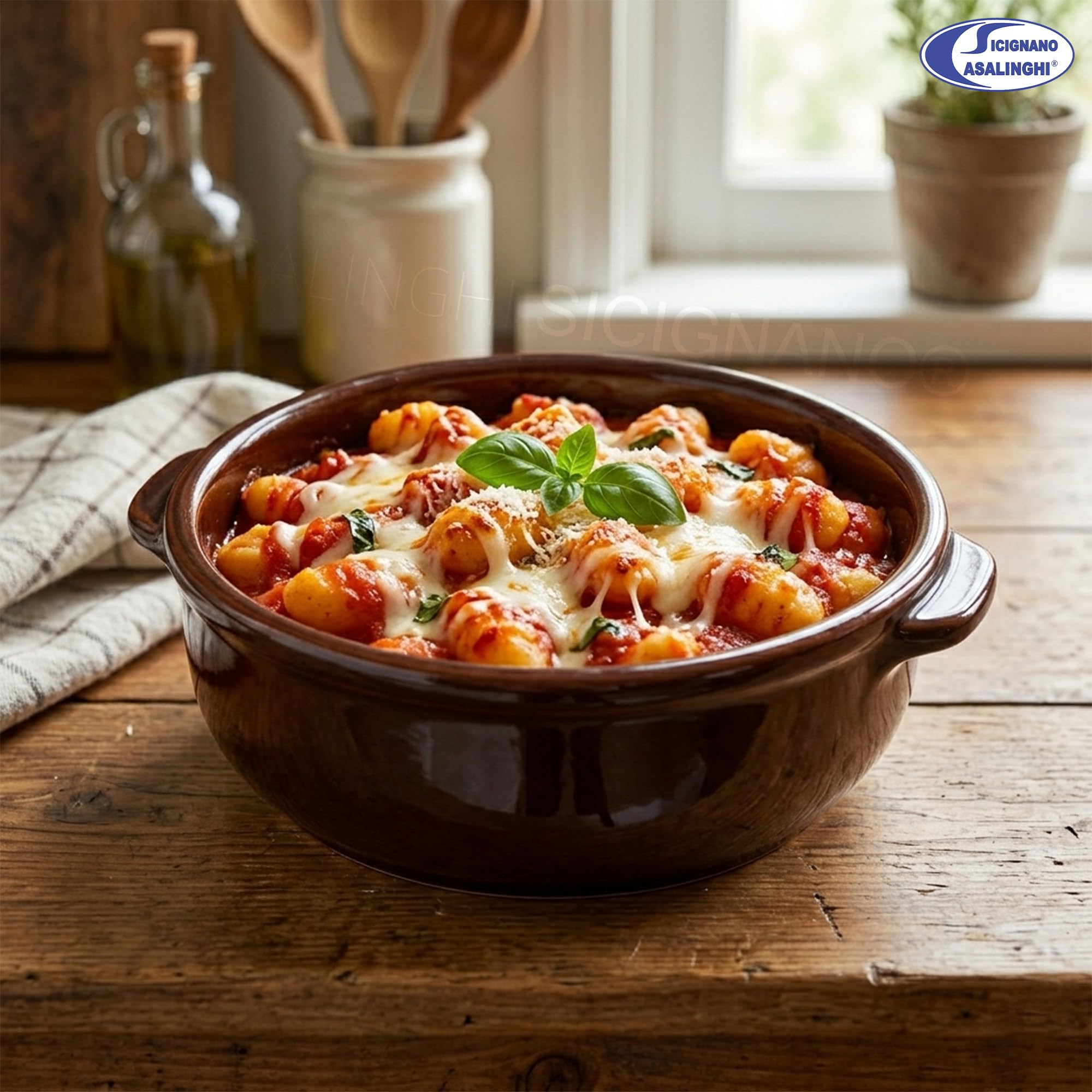 Sicignano Tegamino in Terracotta Smaltata per Forno e Gas, Teglia Terrina Ø 15,5 x 5,5 cm, Gnocchi alla Sorrentina, Parmigiana, Messicana (Marrone)