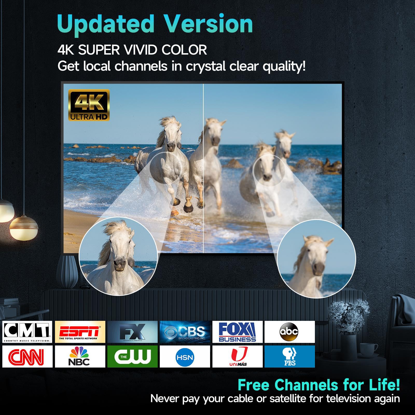 Antenna TV aggiornata 2026 per interni, portata fino a 5000 miglia, amplificatore di segnale e cavo coassiale da 11,6 m
