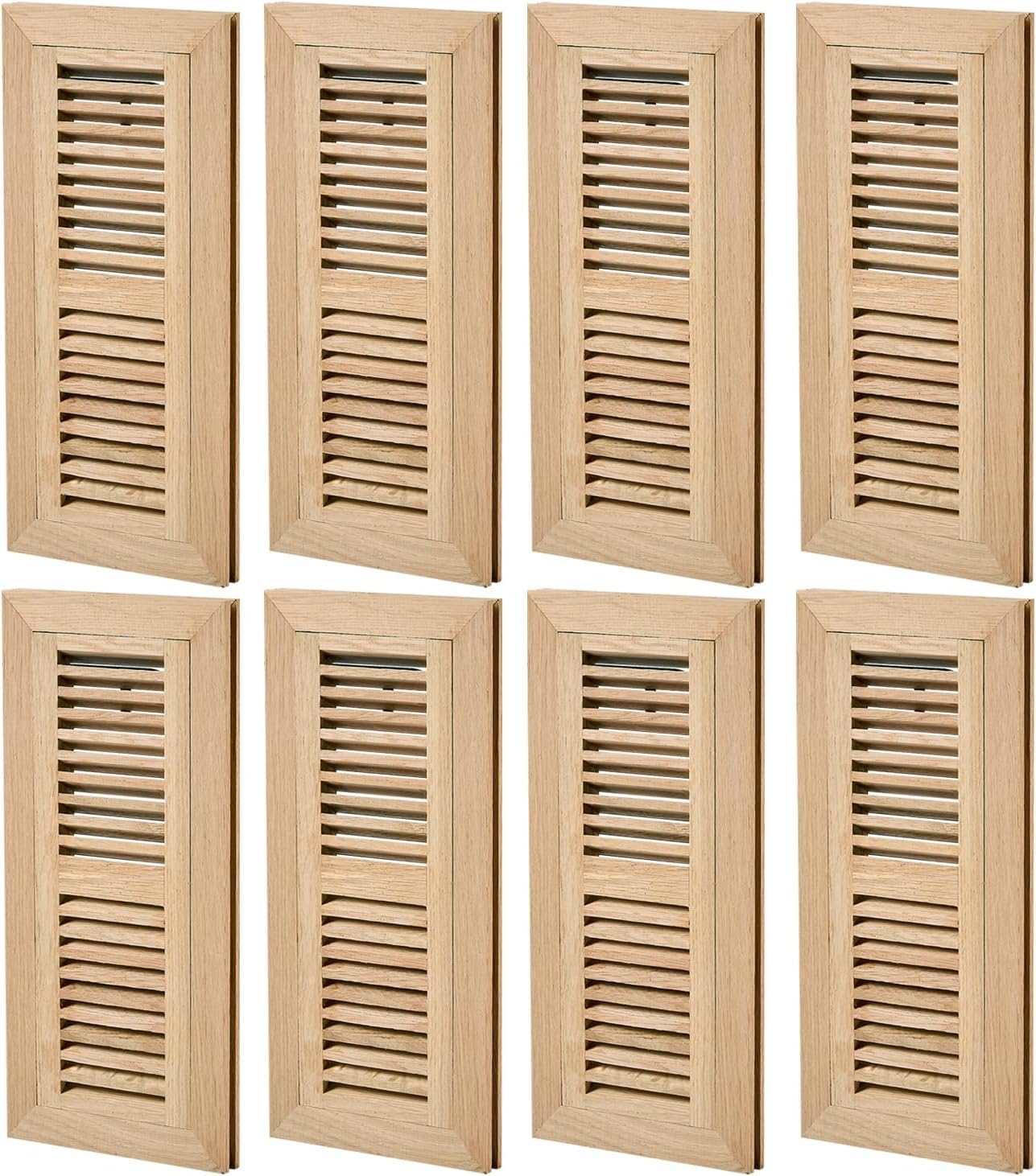 Homewell 4 Pcs Pack Red Oak Wood Floor Register, Flush Mount Vent, 4x12 Inch, with Damper, Unfinished