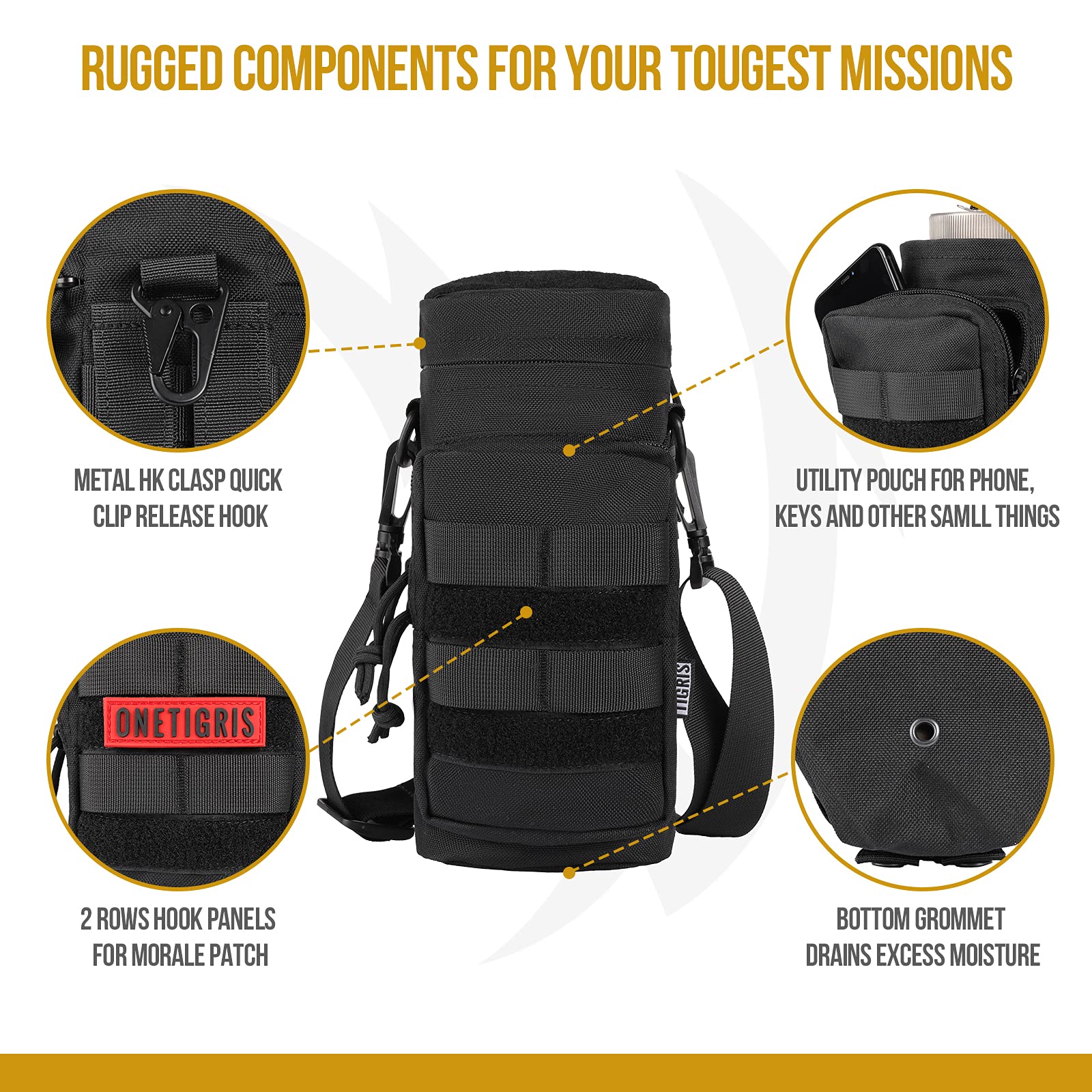 MOLLE Water Bottle Pouch - Insulated Holder Fits 32oz & 40oz Bottles With Shoulder Strap