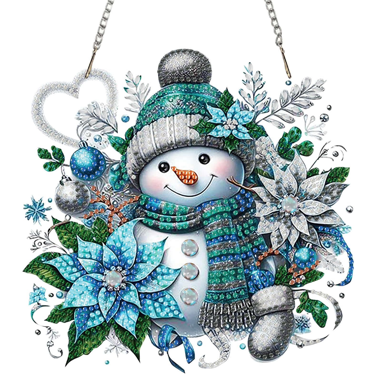 Auremi Snowman Hanging Diamond Art Painting Pendant Kits, DIY Christmas Diamond Painting Hanging Kits for Adults Kids,5D Special Shaped Diamond Painting Hanging Crystal Art Ornament for Wall Decor