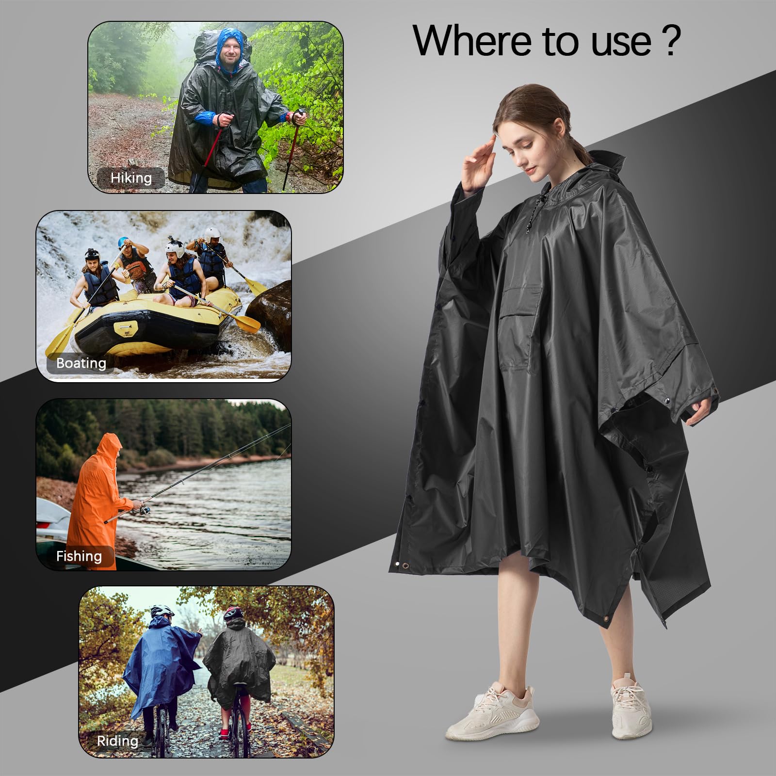 NUUR Poncho de Lluvia para Mujer, Capa de Lluvia para Moto, Chubasquero de Fibra de poliéster, Impermeable, Parka, Ropa de Lluvia, Capa de Lluvia