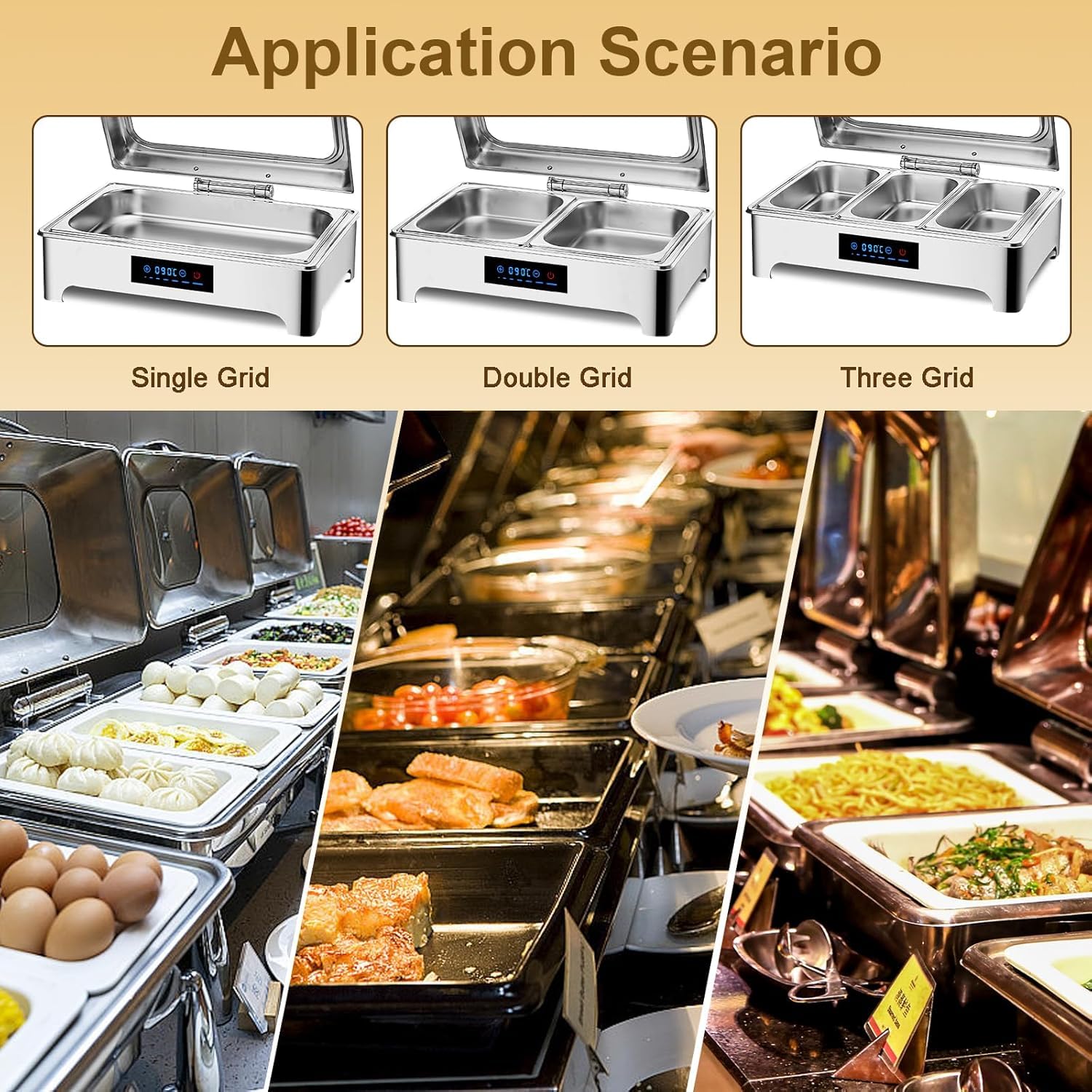 Calentador de Comida Buffet Eléctrico, 9L Acero Inoxidable (GN1/1) | Calienta Platos con Tapa de Vidrio y Control Táctil, Profesional Bandeja Calefactora para Fiestas, Hotel y Catering, 35-90°C