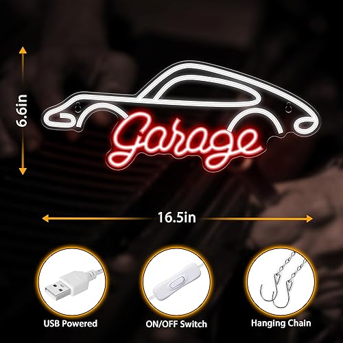 Miniatura 3 de Kavaas Letrero de garaje de neón, letrero de garaje LED para decoración de la habitación del coche | Letrero de coche de neón para decoración de