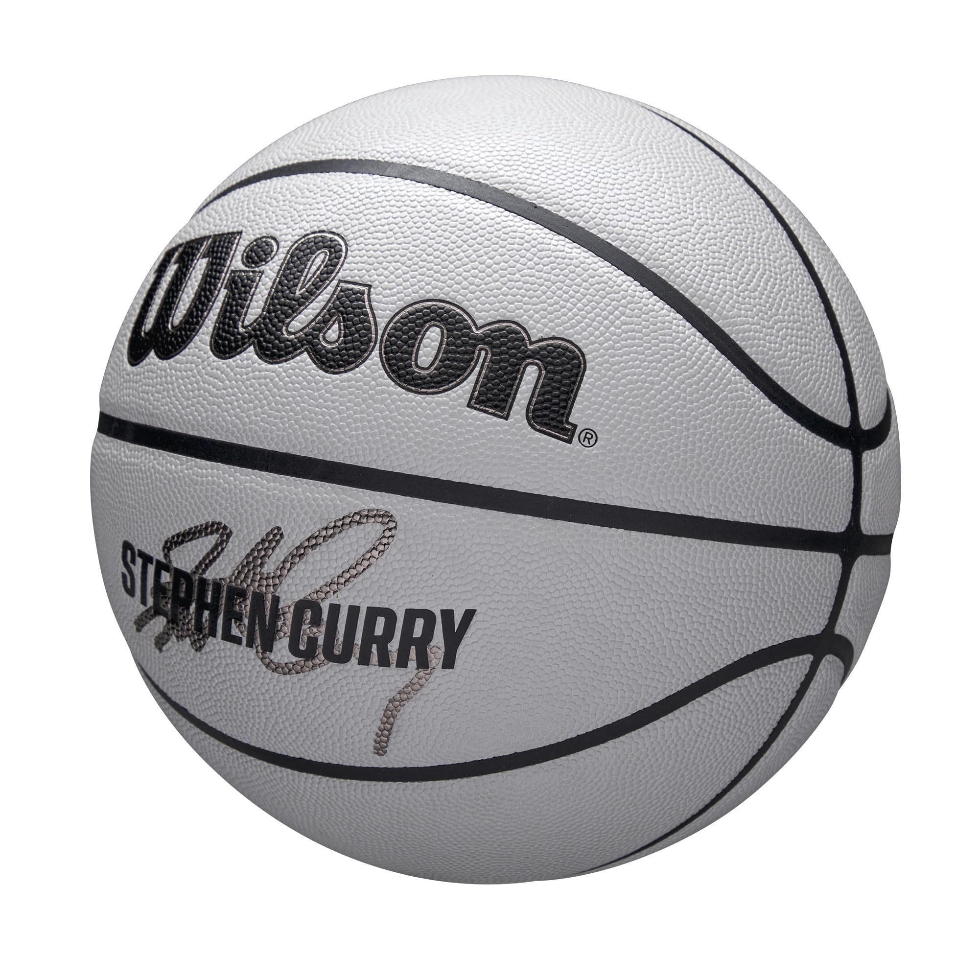Wilson NBA Player Icon UV Basketball, Stephen Curry Design, Mit UV-Schutz und Pure Feel Textur, True Grip Beschichtung und zuverlässiger Bounce, Farbe: Grau, Größe: 7
