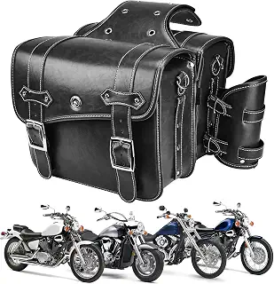 KEMIMOTO オートバイサドルバッグ 26L スローオーバーサドルバッグ カップホルダー付き | Softail Dyna Sportster Road King Rebel V-star Shadow Vulcan用PUレザーユニバーサルフィット。