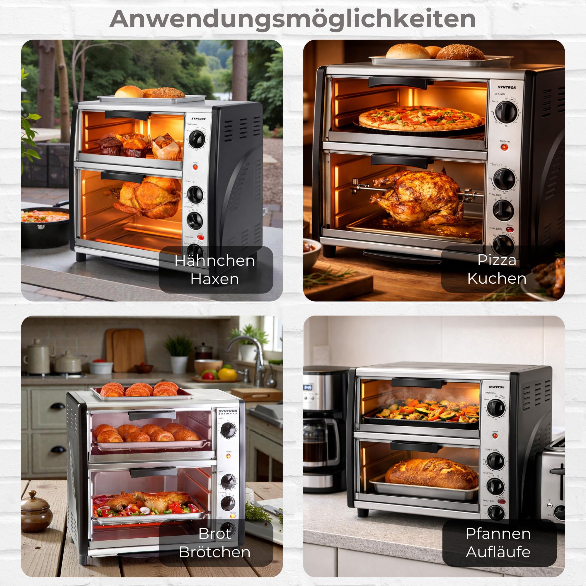 Syntrox Germany 42 Liter Edelstahl Doppel Backofen mit Barbecue