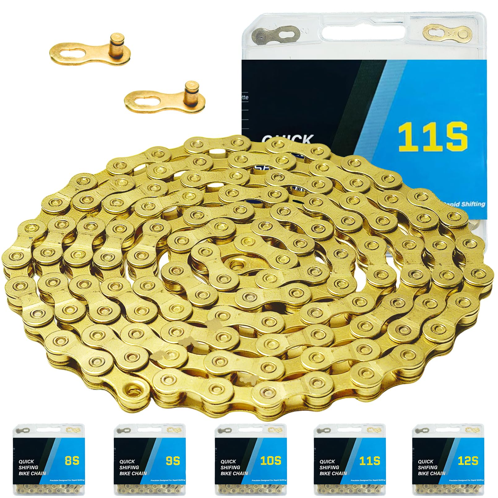 Gold Bike Chain 11 Speed, 1/2" x 11/128" 116 Links for Road Bike Mountain Bike (Gold-11 Speed)