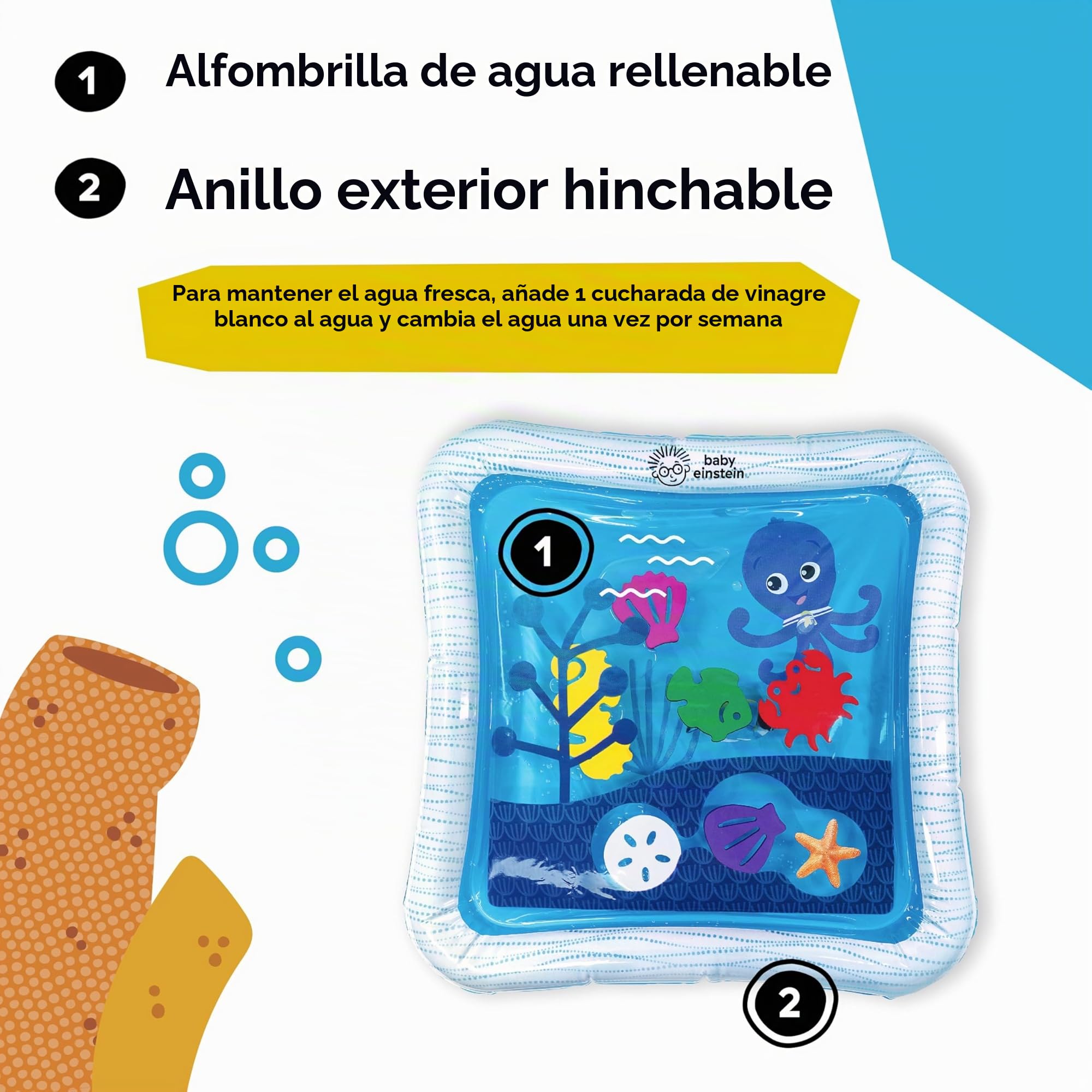 Baby Einstein, Alfombra de Juegos Inflable con Agua Ocean of Discovery, Gimnasio de Actividades con 6 animales flotantes, exploración sensorial, fácil de limpiar, 6 meses, 1 Stück (1er Pack)