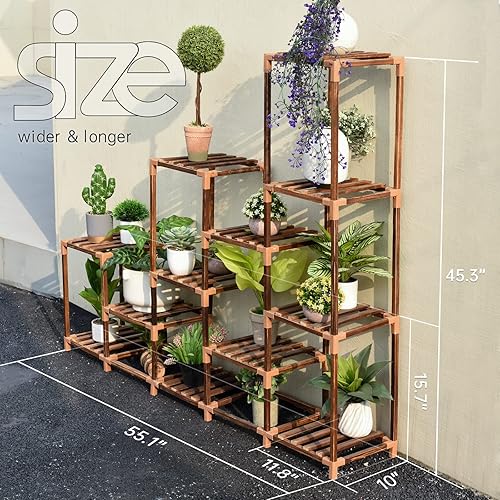 Miniatura 5 de Solatmos Soporte de madera para plantas con luces de cultivo plantas de interior estante de esquina para plantas soportes de flores para sala de