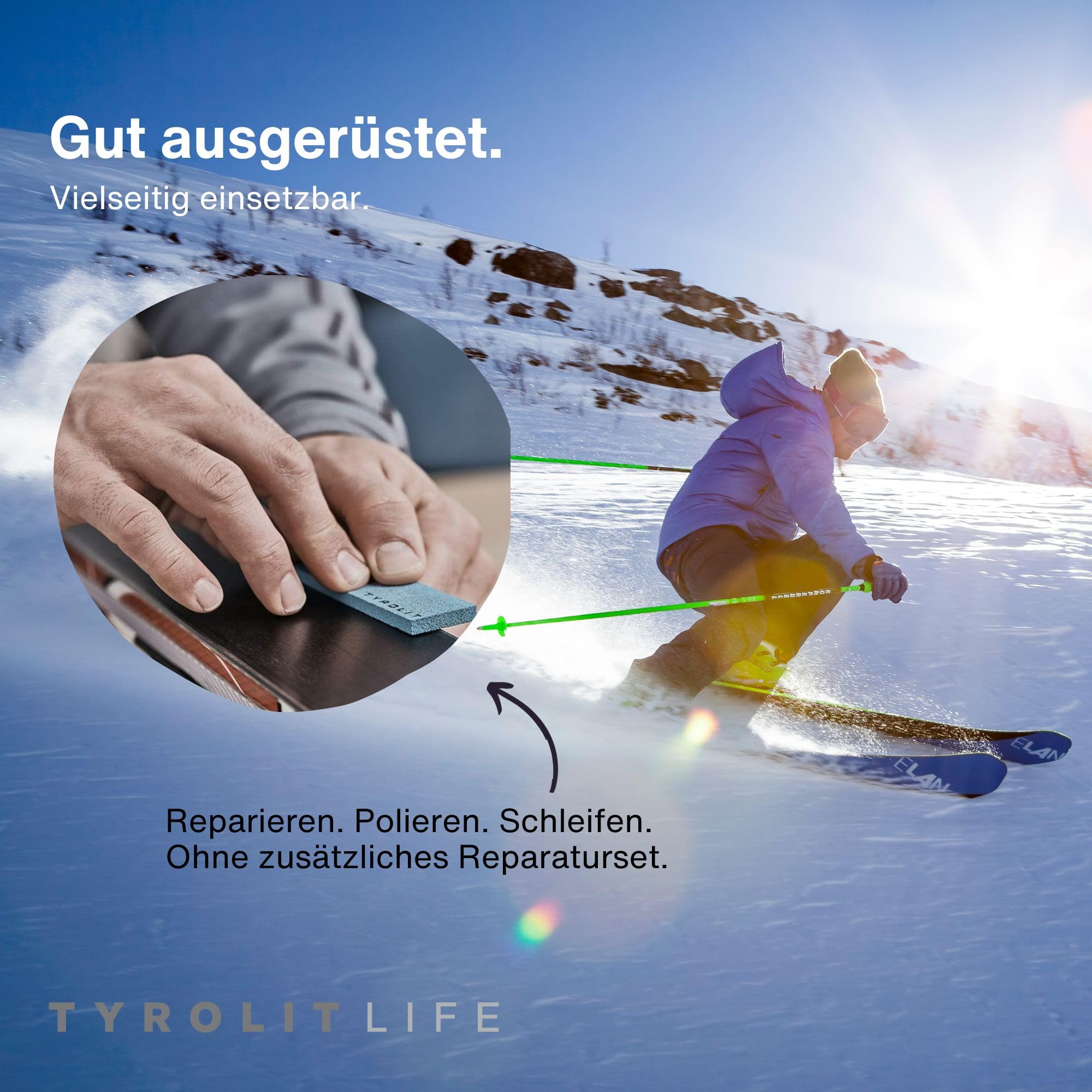 Tyrolit Life Ski- und Snowboard Kantenschleifer - Premium Elastikfeilen 2er Set Verschiedene Feinheitsgrade - Premium Ski Kantenschleifer aus Elastik für einen Kantenschliff wie vom Skiservice