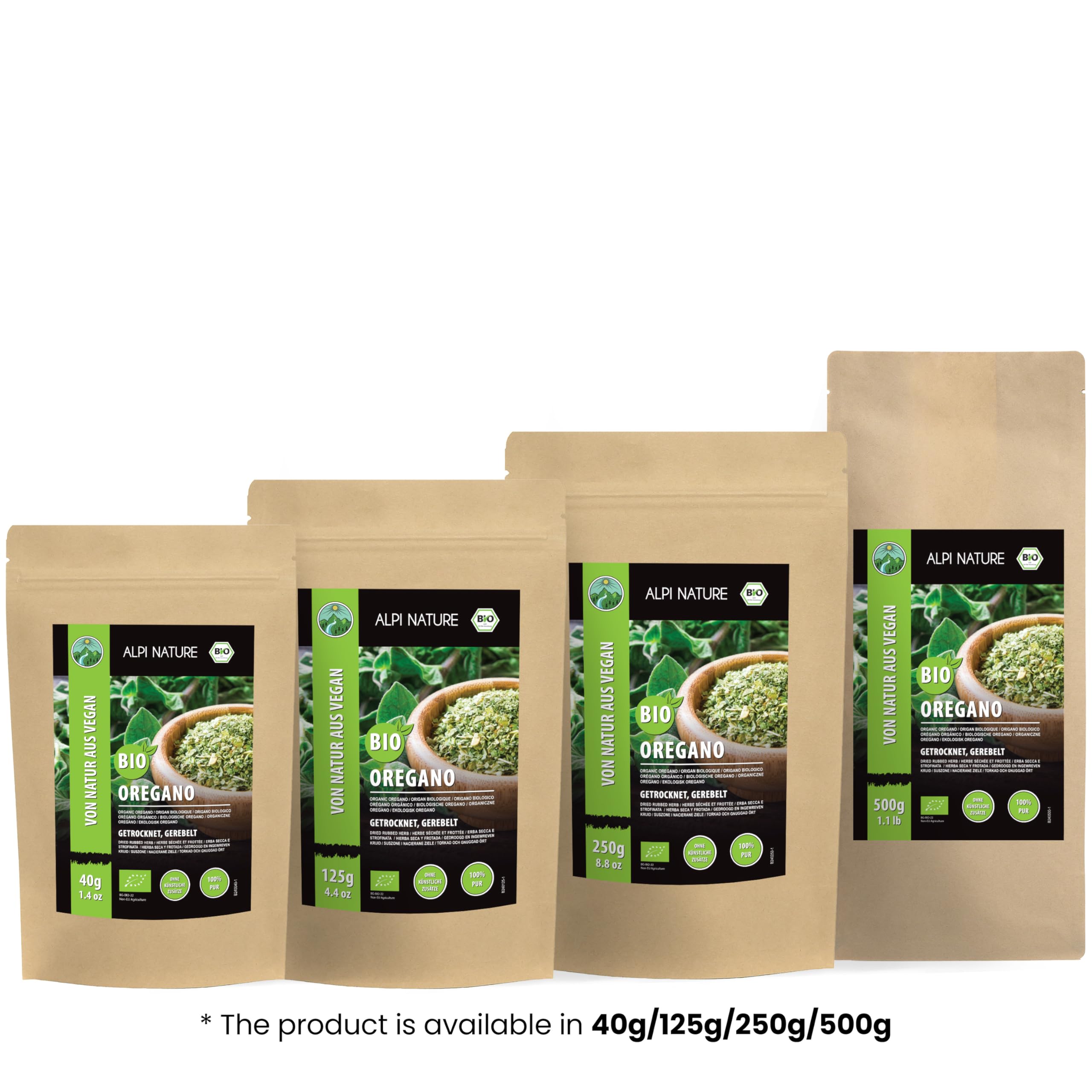Alpi Nature Bio Oreegano Reblelt (250G) Oreegano z kontrolowanej uprawy organicznej bezglutenowy bez laktozy test laboratoryjny wegański 100% naturalny bez dodatków