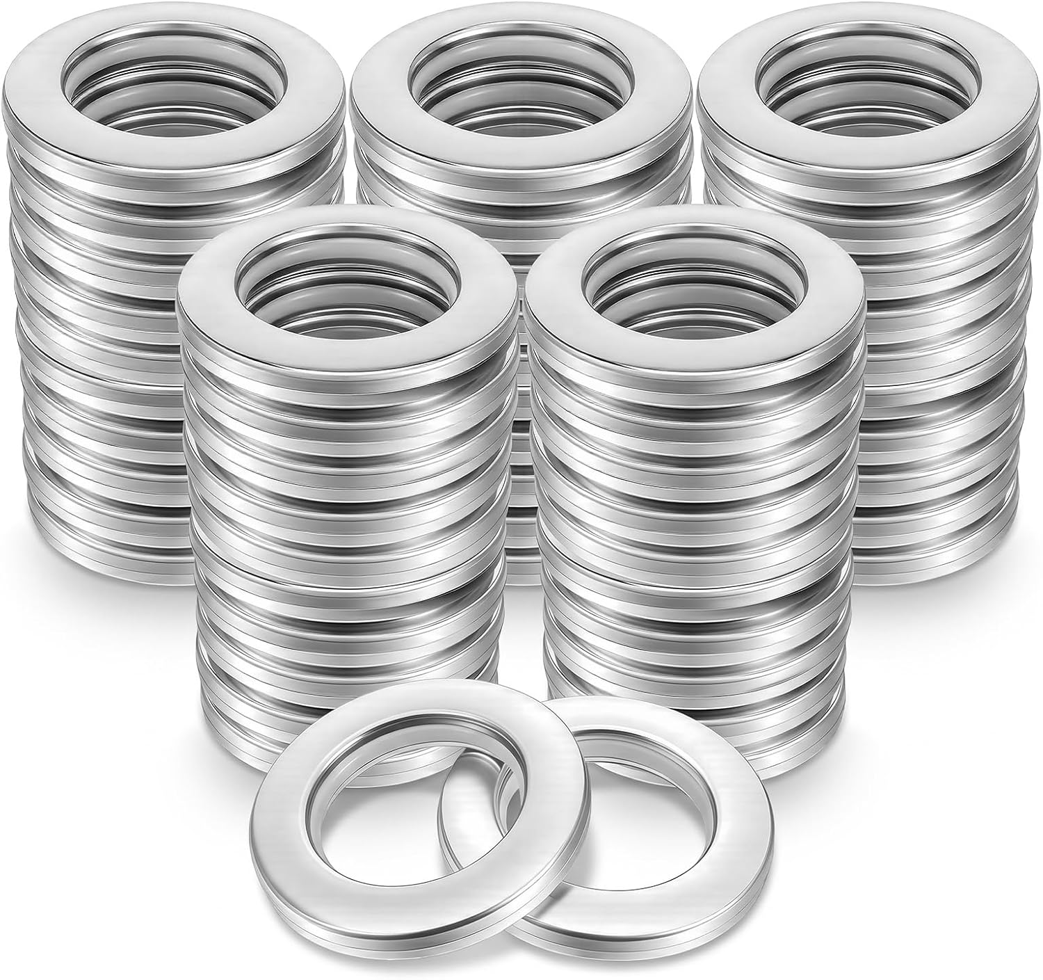 100 Pack Curtain Grommet 1-9/16" Inner Diameter 40mm – PP Plastic Silver Rings for Smooth, Quiet Sliding on Rod, Easy Snap-Installation for Window, Shower, and DIY Drapery