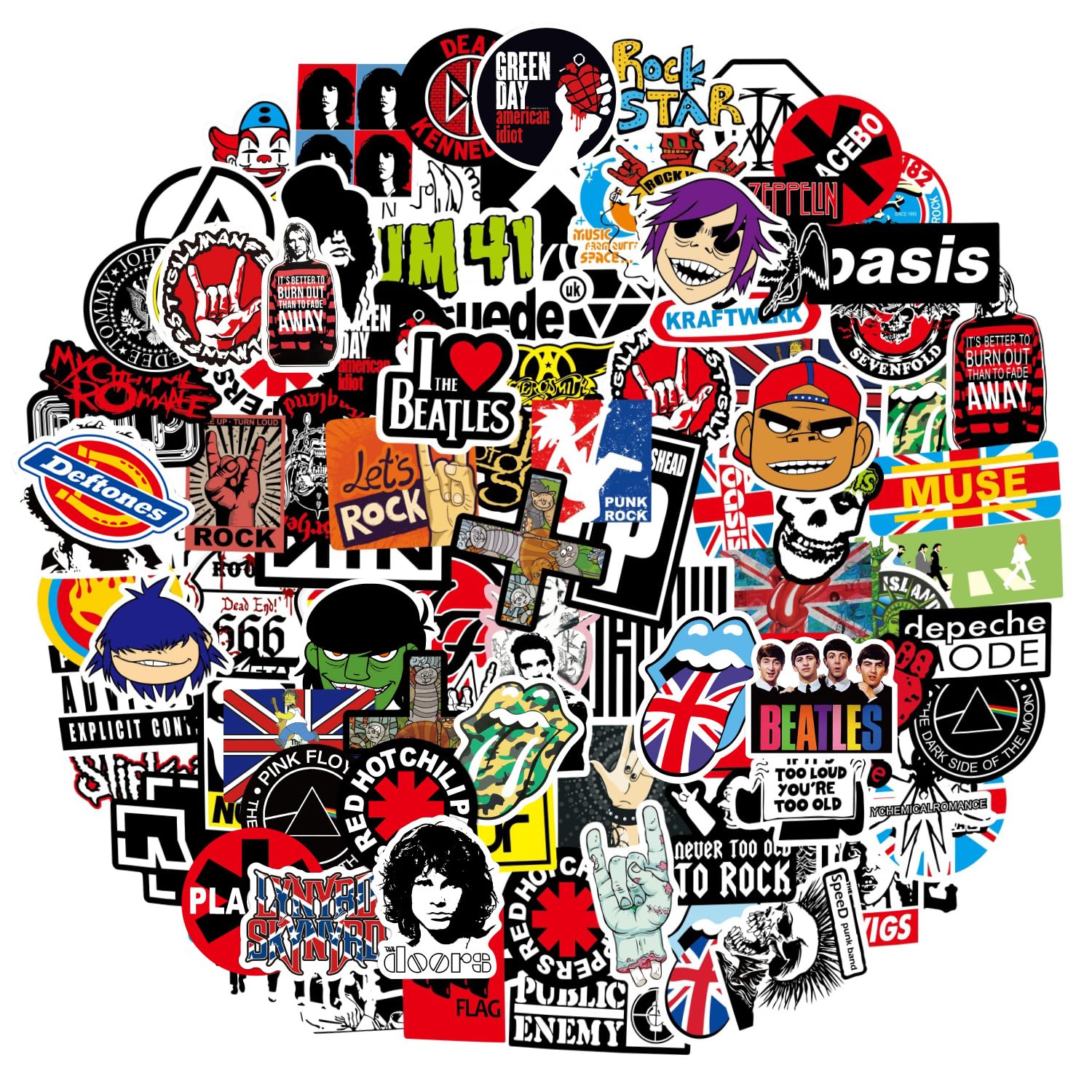 204 Pezzi Adesivi Stickers Band Vintage, Rock Band Classici, Punk Cool Vinile Impermeabili Sticker Bici, Pc Valigia per Laptop Chitarra Bagagli Auto Moto Skateboard