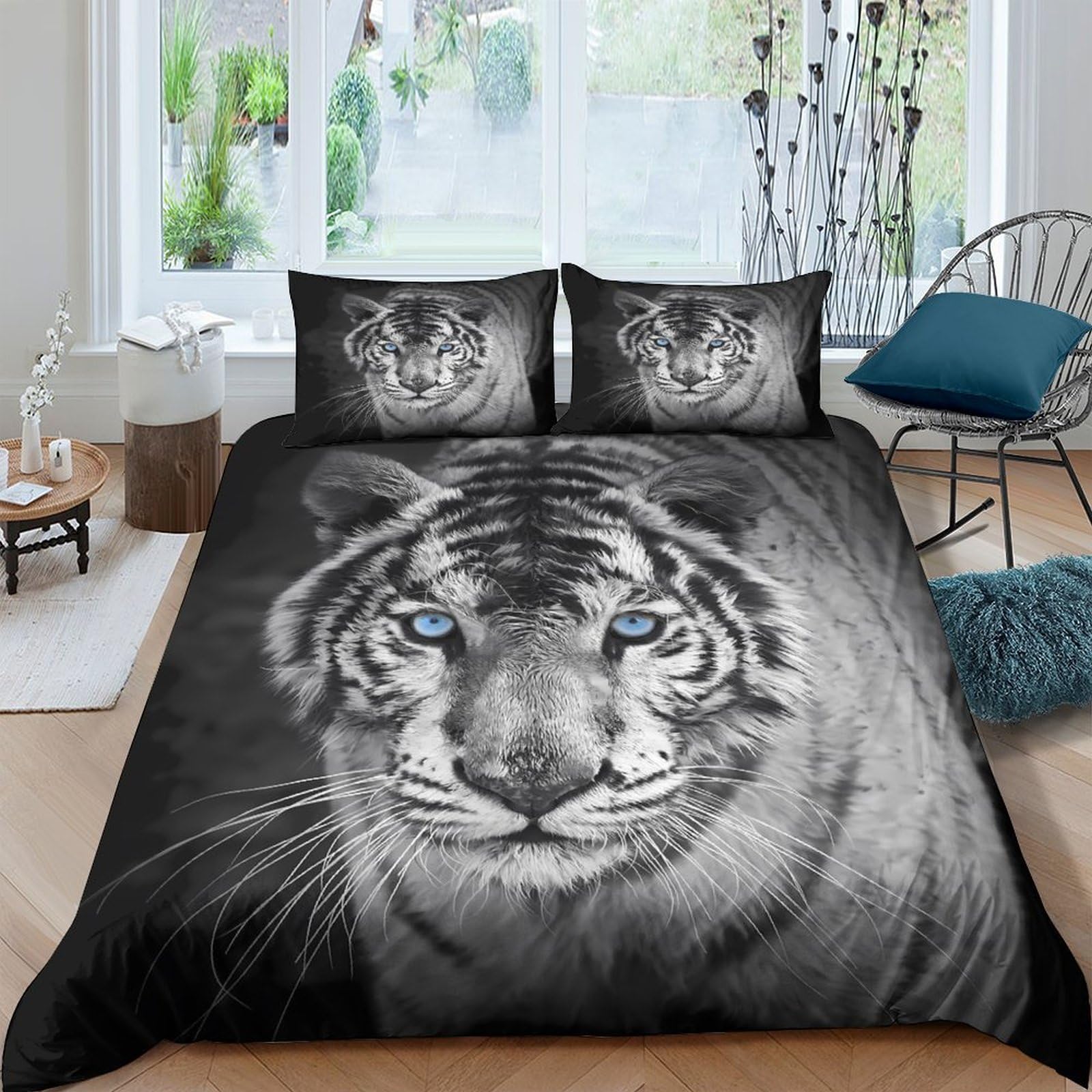 Ctjqhvkz Style-5 3D Printed Blue Eyed Tiger Fitted Sheet Microfiber Soft Anti-Slip Bed Cover For Bedroom Guest Room Decor Easy Care Single（135X200cm）