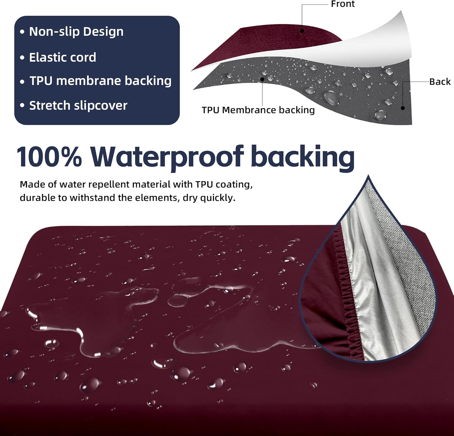 8Pcs Outdoor Cushion Covers Patio Cushion Covers Cushion Covers for Outdoor Furniture Stretch Patio Cushion Covers Replacement Couch Slipcovers Waterproof (Cover Only) (Wine Red)