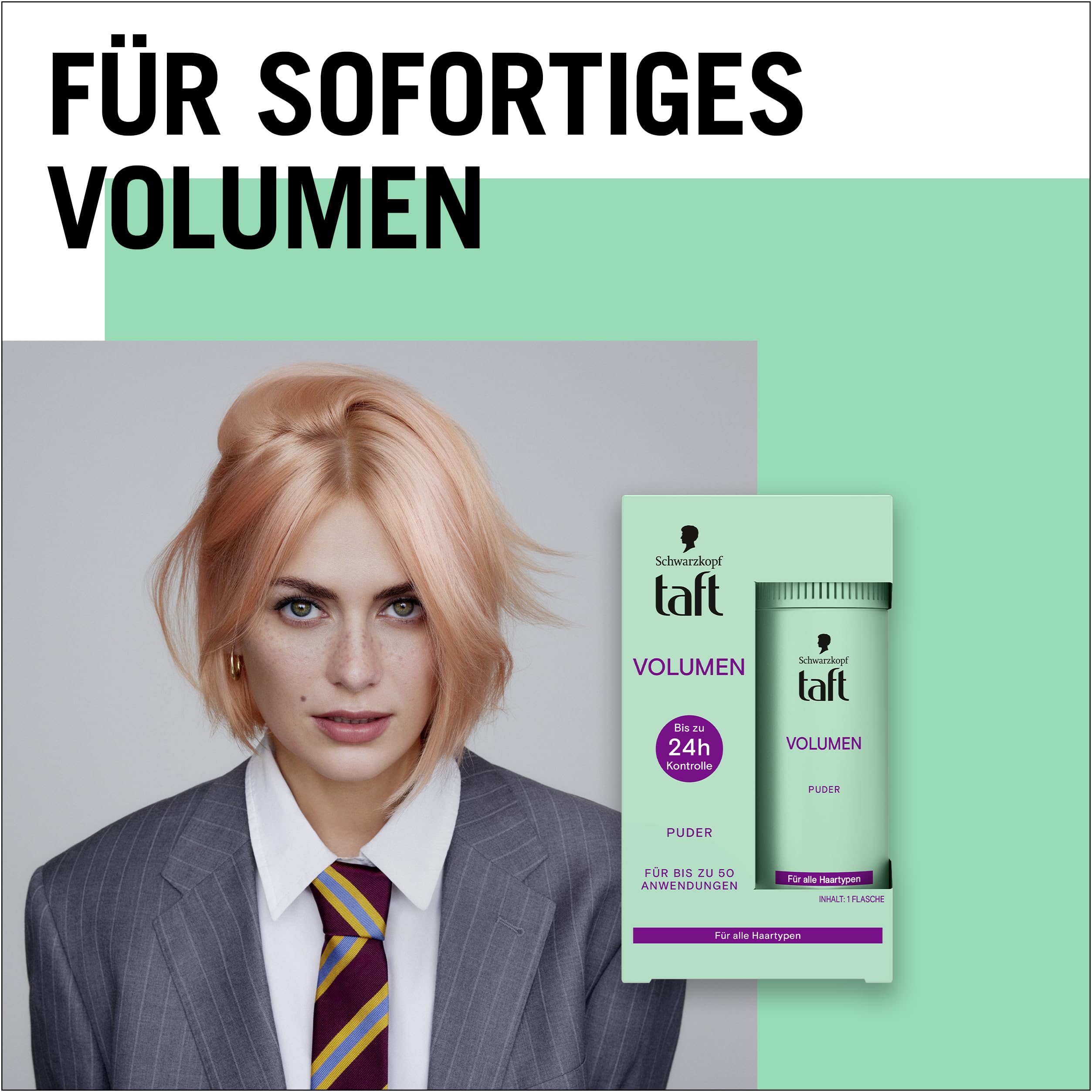 Schwarzkopf Taft puder do stylizacji włosów, objętość (10 g), puder do włosów o pełnych wyglądzie, do 50 zastosowań, wegański puder do stylizacji.