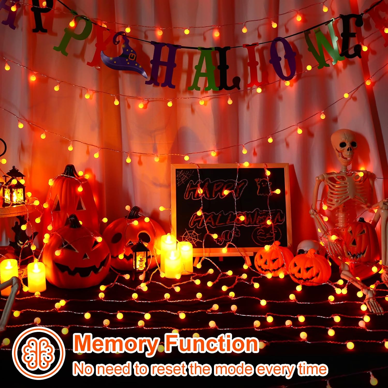 QITONG Halloween Globe Lights Outdoor, 33ft 100 LED Orange String Lights with 8 Modes, Clear Wire Twinkle Fairy Lights for Indoor image 4