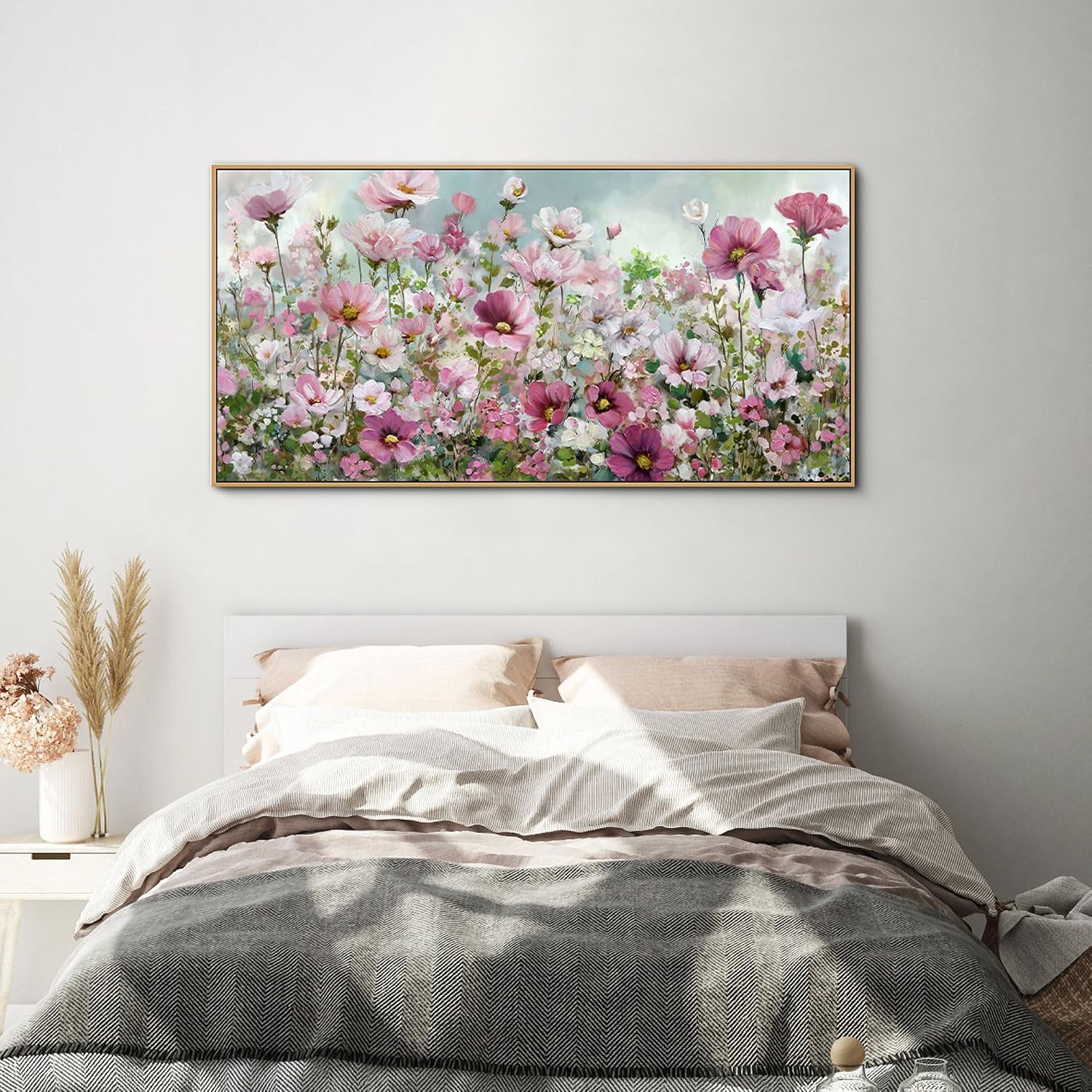 yiijeah Wall Art for Living Room Fower Bedroom Floral Canvas Framed Prints Pictures Colorful Wall Decor Watercolor Large Nature Wildflower Paintings 58x29 Inches