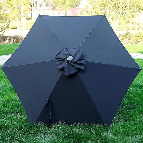 Miniatura 110 de Blissun Sombrilla de patio de 7.5 pies, sombrilla de patio, sombrilla de mercado al aire libre con botón de inclinación y manivela (bronceado)