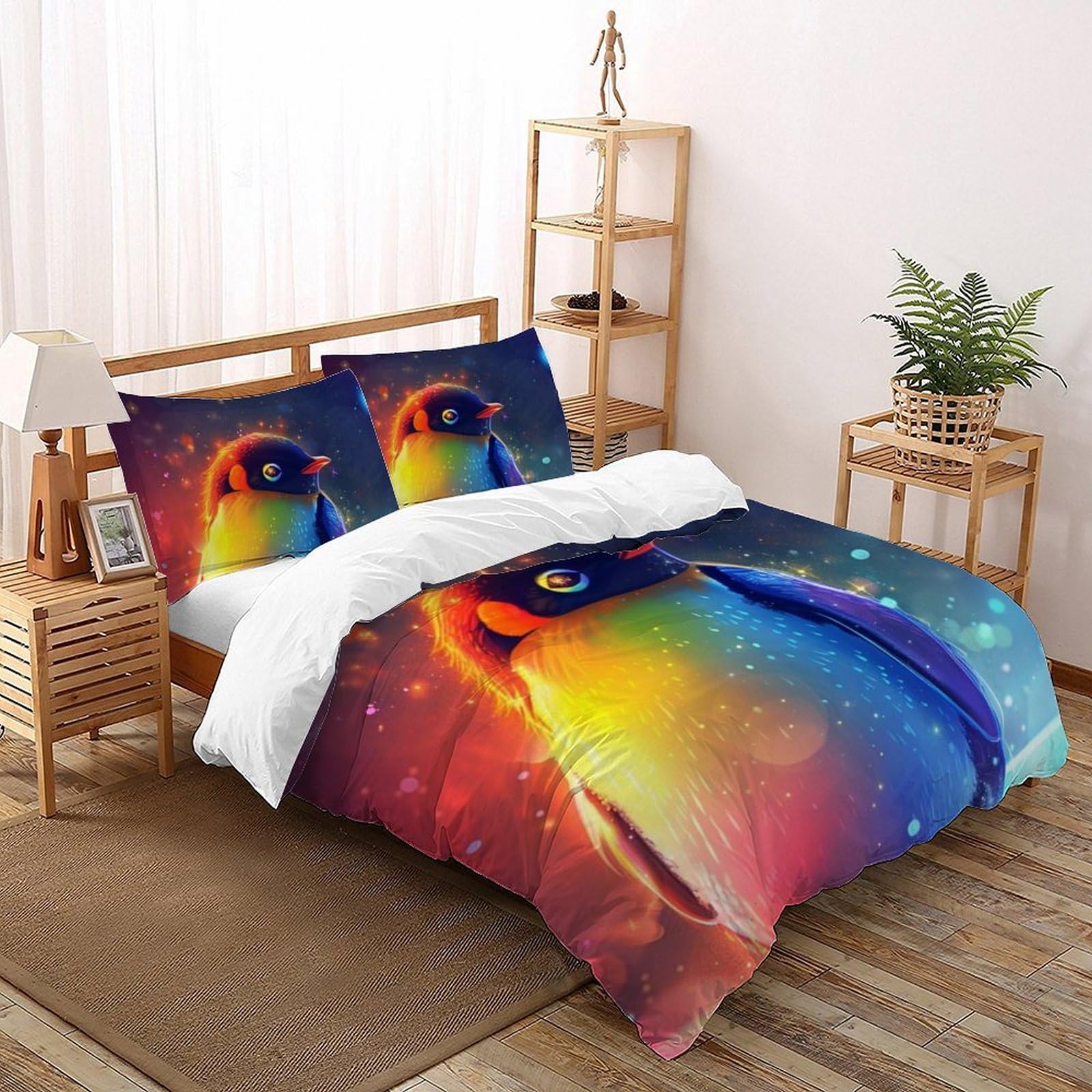Housse de couette King pingouin anti-glissement lit double fille 3D